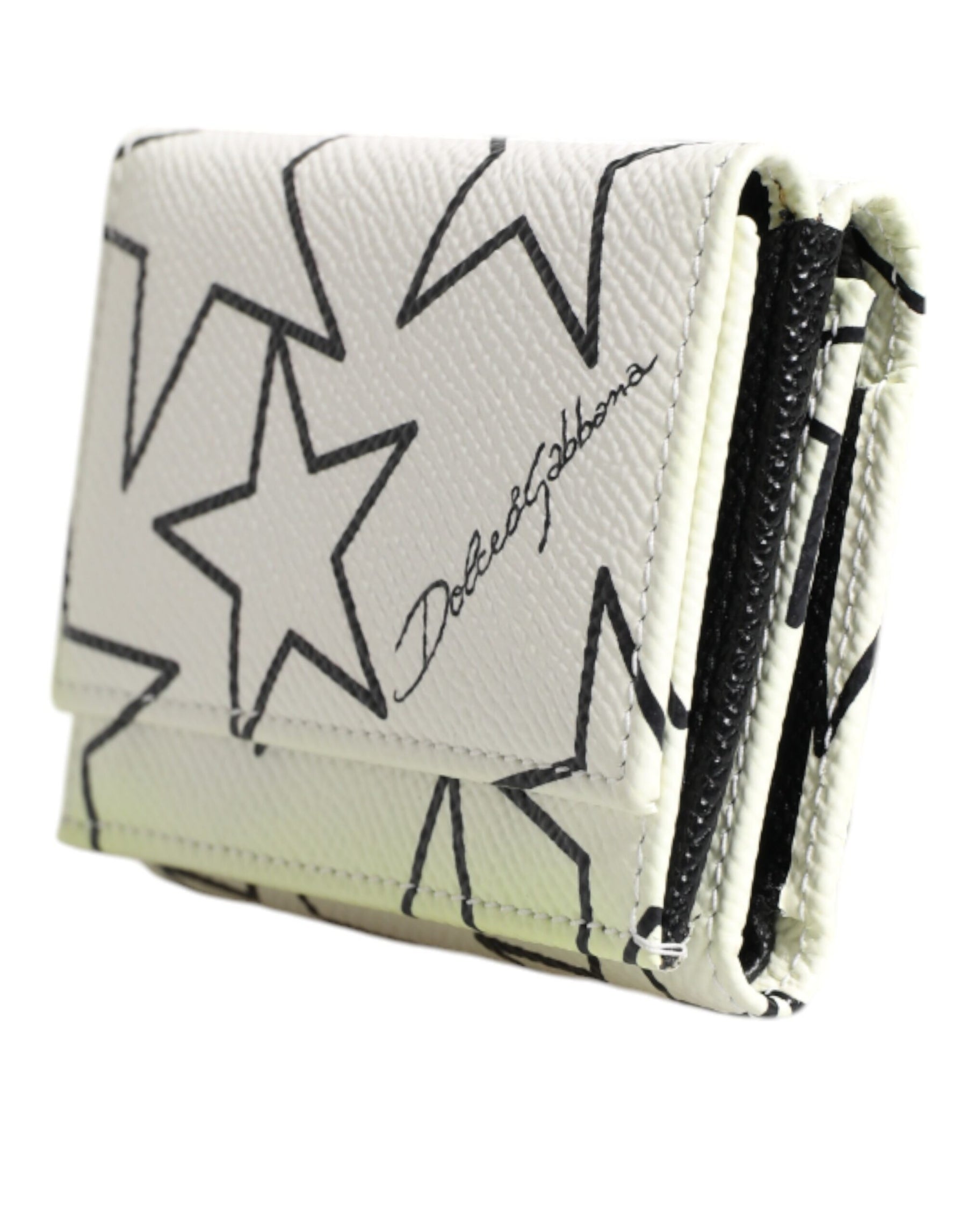 Dolce & Gabbana White Leather Trifold DG Star Print Card Holder Wallet | Regal Royce