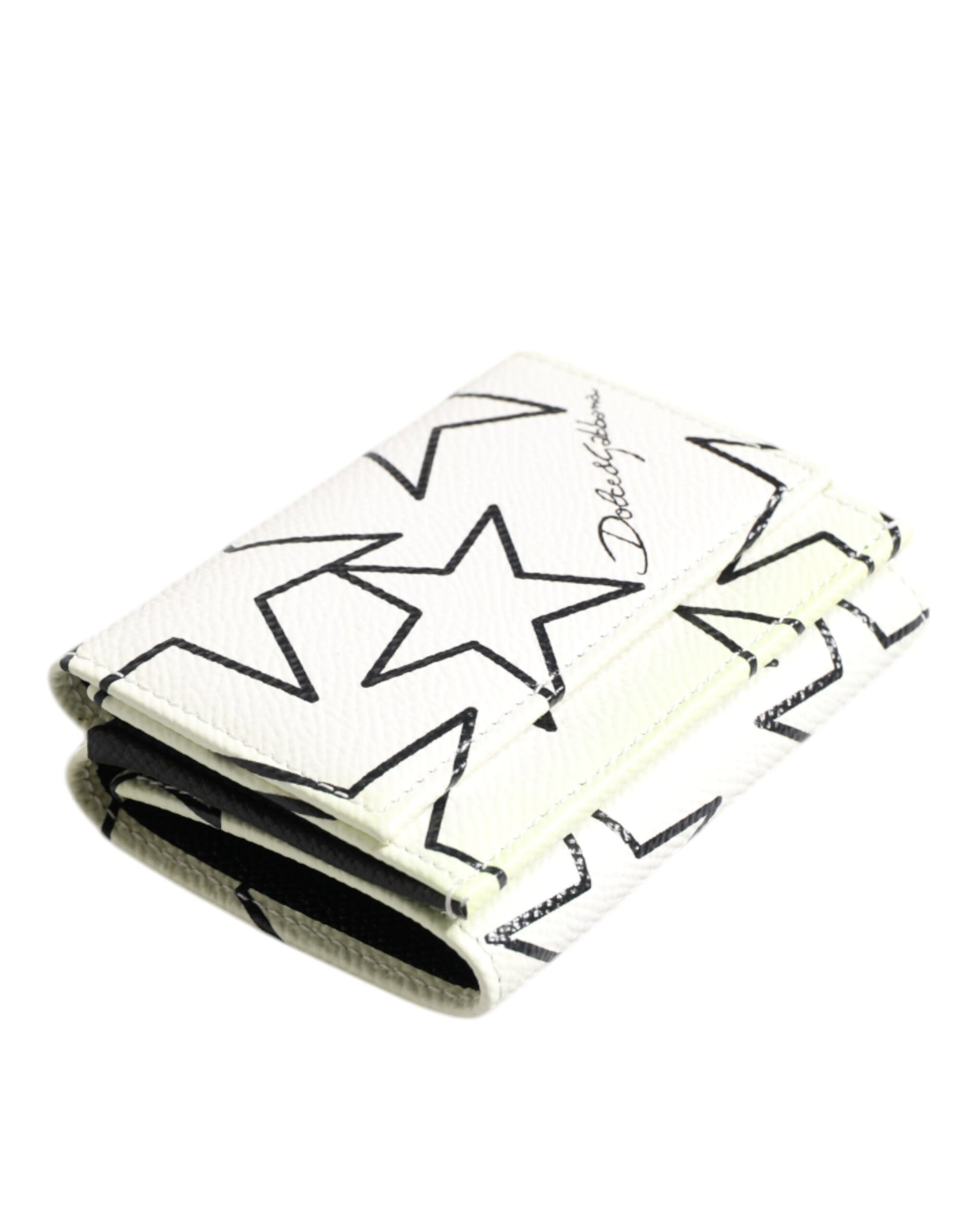 Dolce & Gabbana White Leather Trifold DG Star Print Card Holder Wallet | Regal Royce