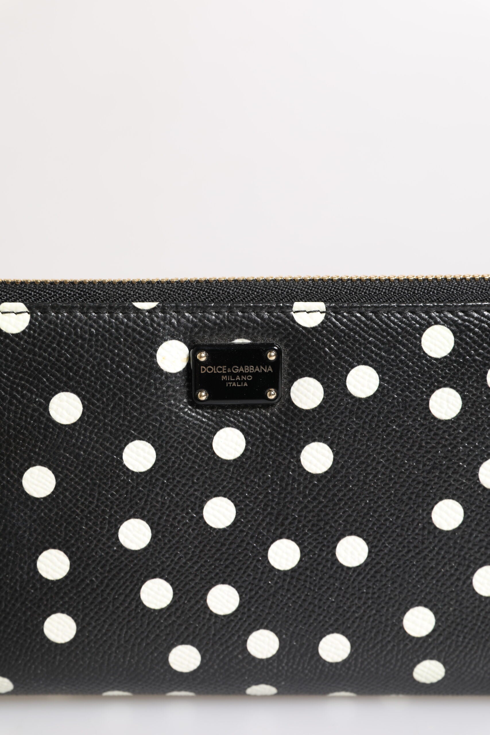 Dolce & Gabbana Black White Dotted Leather Zip Around Continental Wallet | Regal Royce