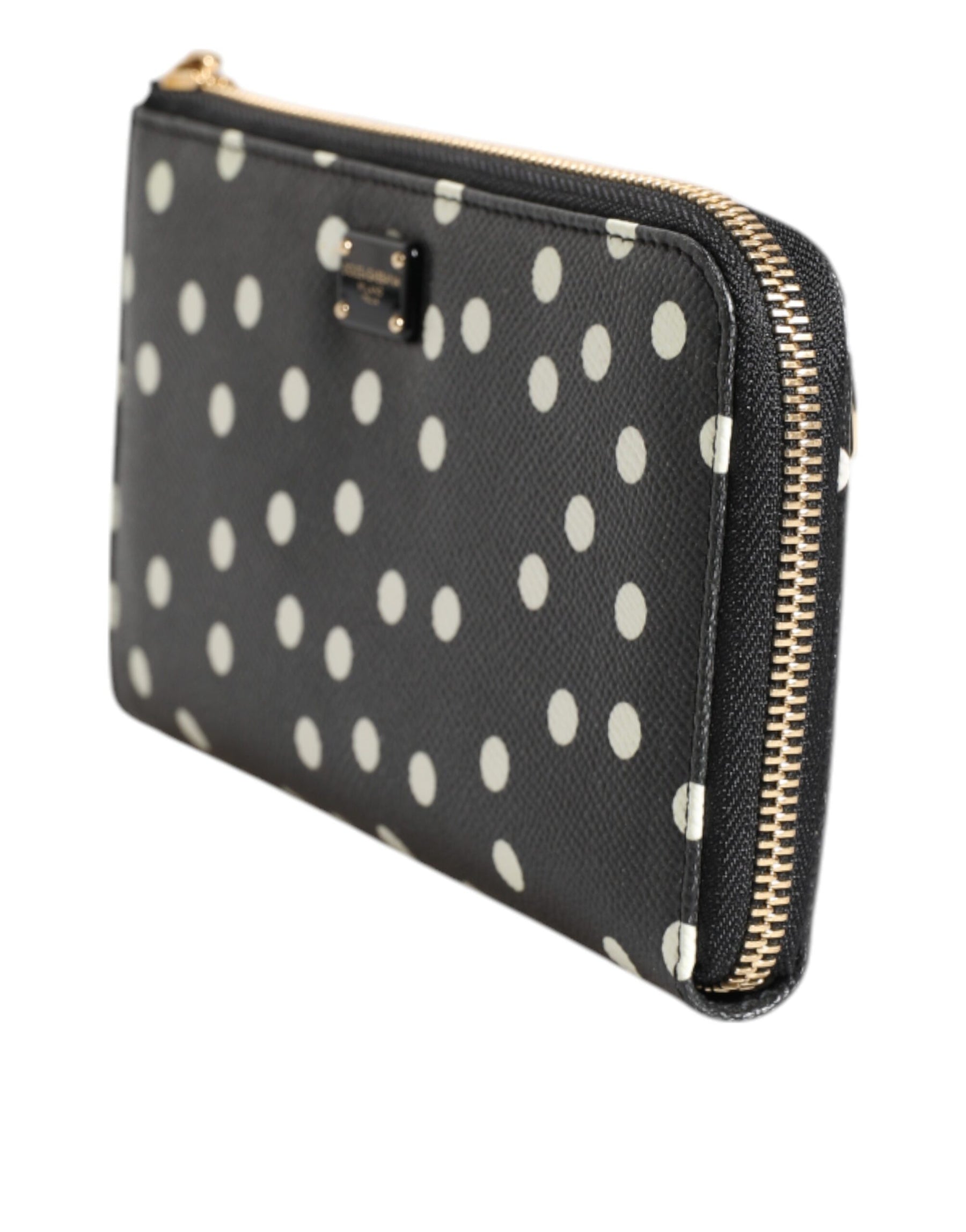 Dolce & Gabbana Black White Dotted Leather Zip Around Continental Wallet | Regal Royce