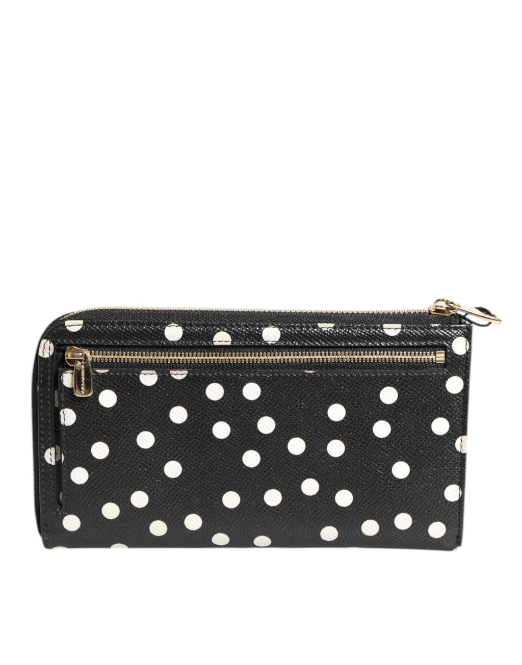 Dolce & Gabbana Black White Dotted Leather Zip Around Continental Wallet
