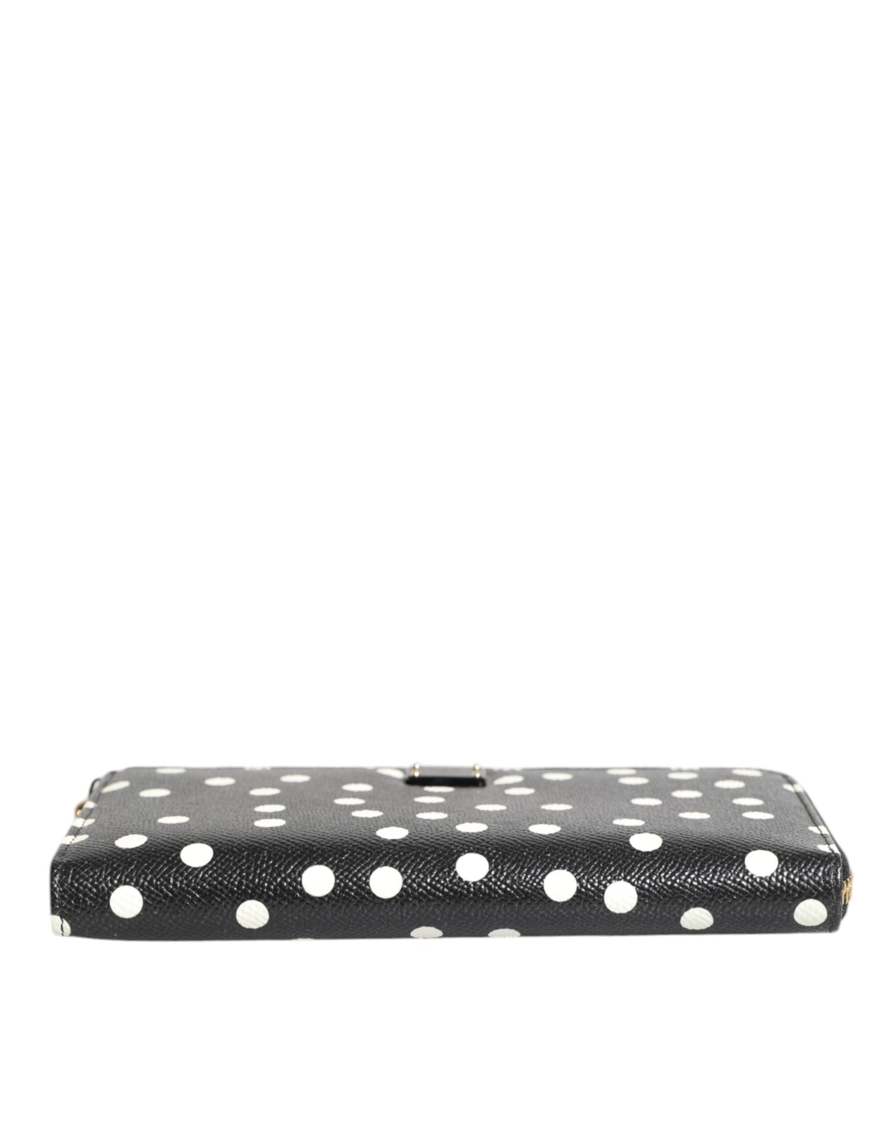 Dolce & Gabbana Black White Dotted Leather Zip Around Continental Wallet | Regal Royce