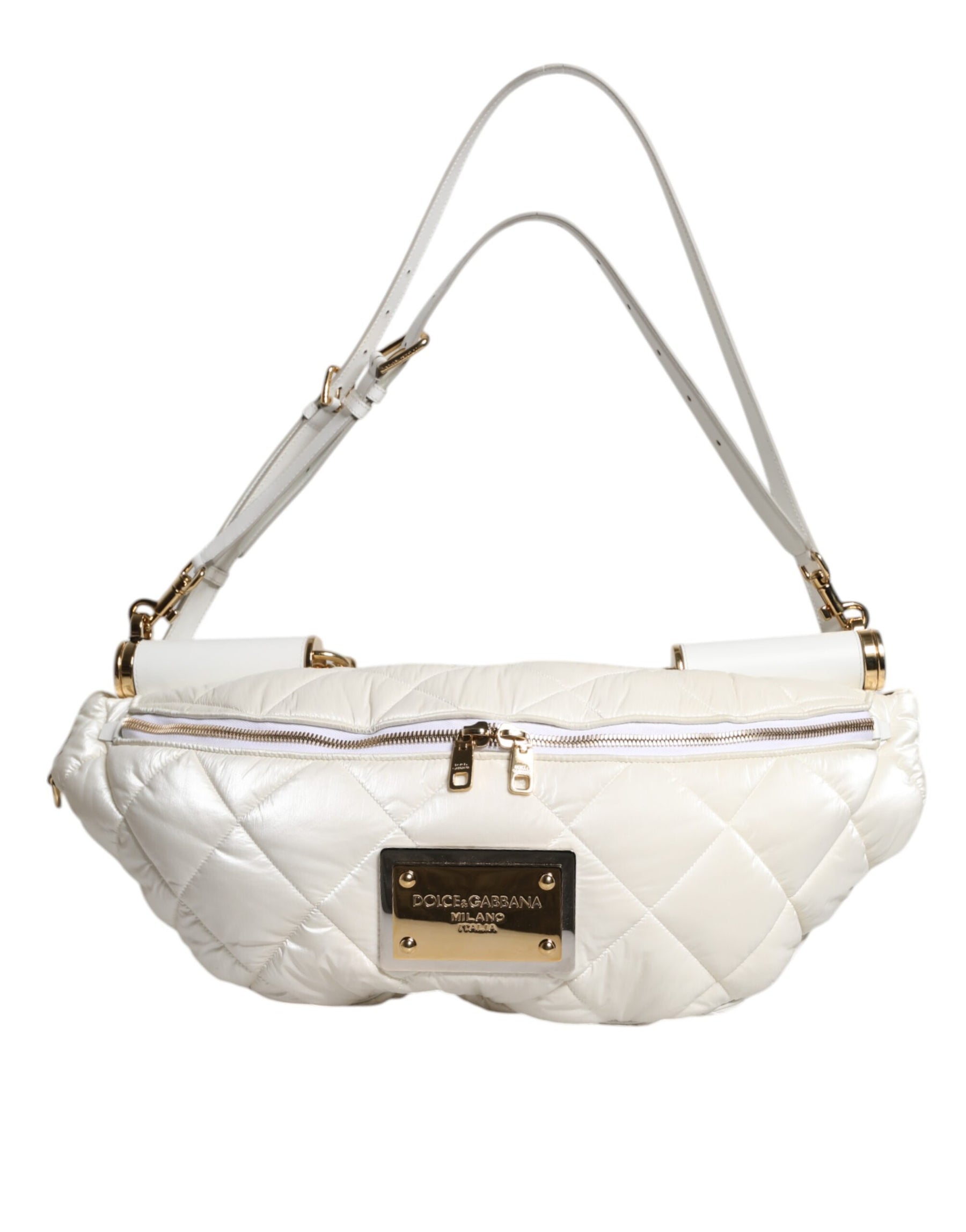 Dolce & Gabbana White Quilted Logo Plaque Belt Waist Fanny Pack Bag | Regal Royce