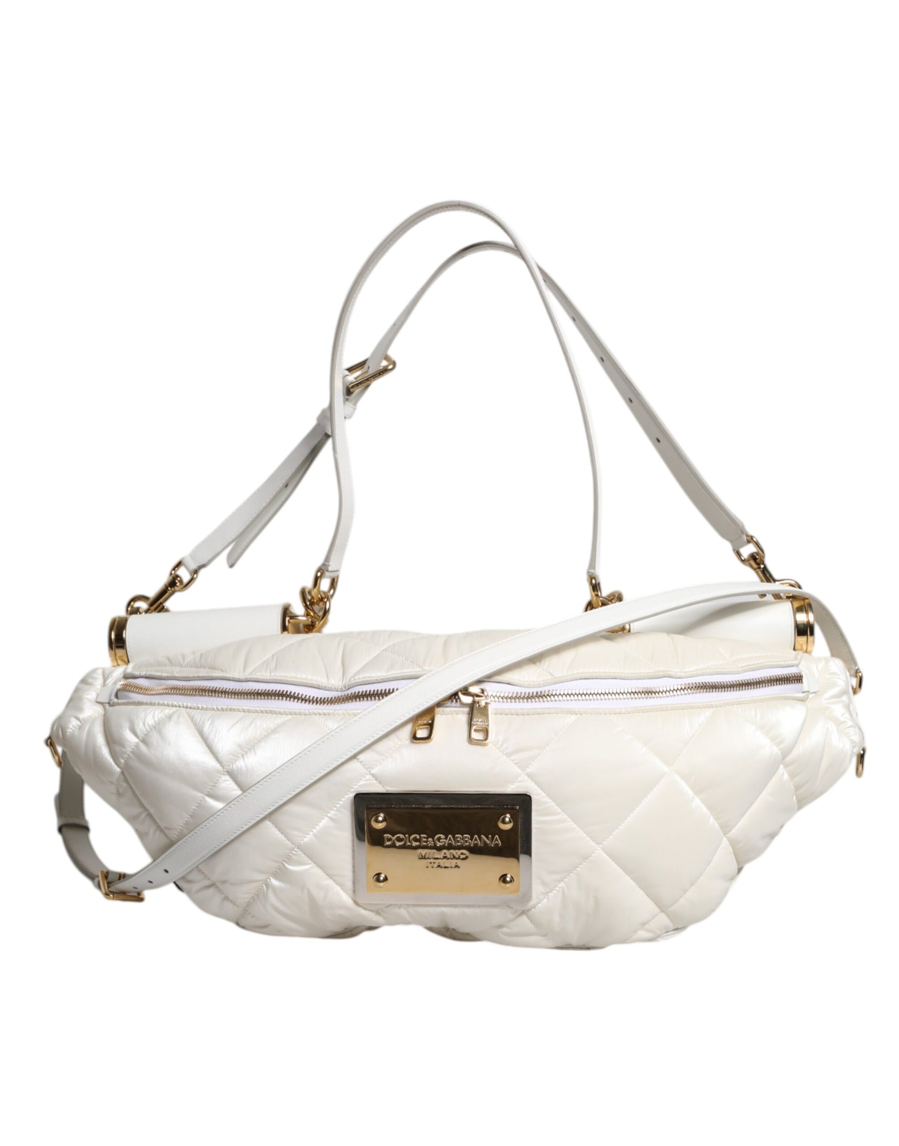 Dolce & Gabbana White Quilted Logo Plaque Belt Waist Fanny Pack Bag | Regal Royce
