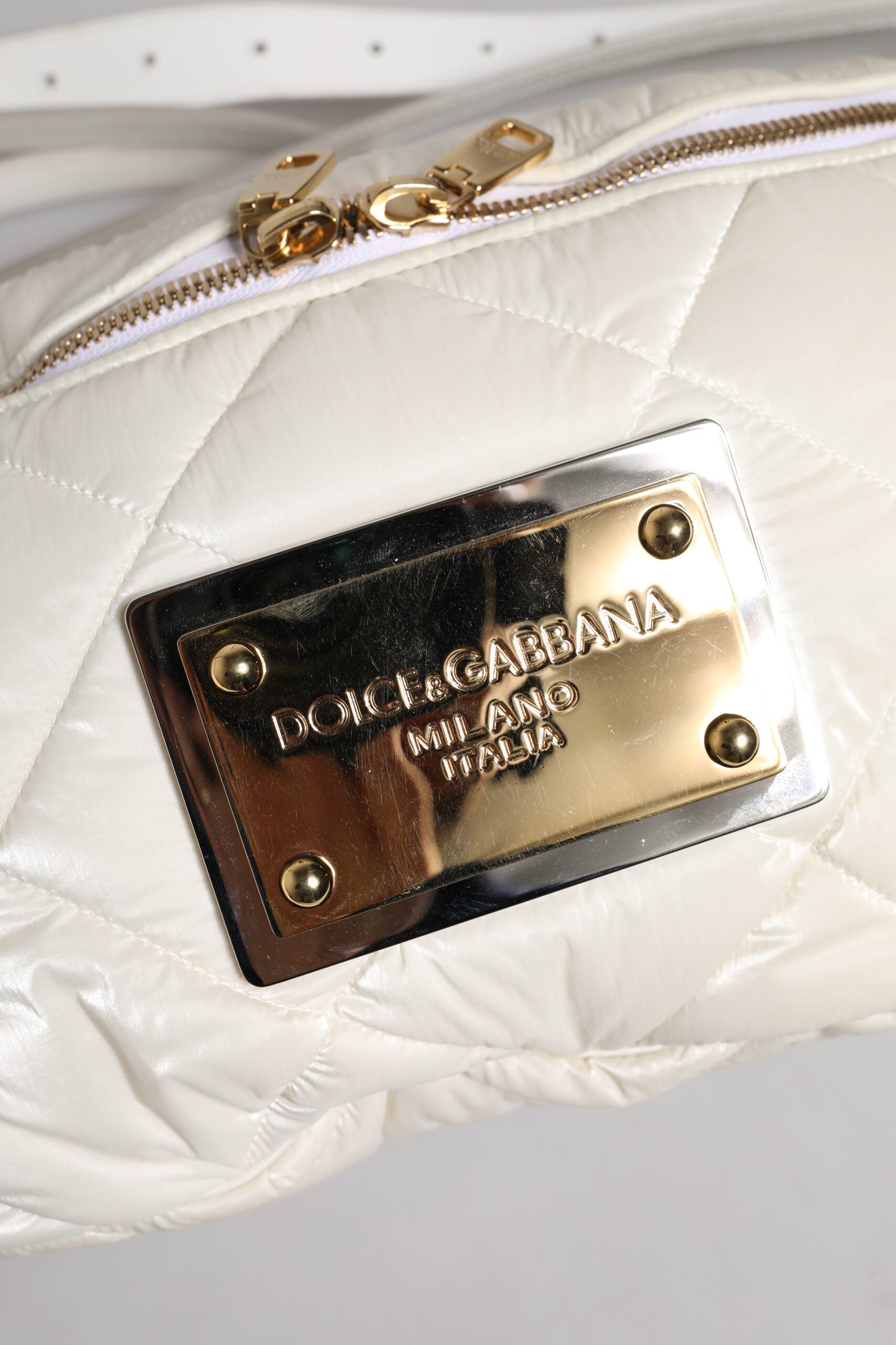 Dolce & Gabbana White Quilted Logo Plaque Belt Waist Fanny Pack Bag | Regal Royce