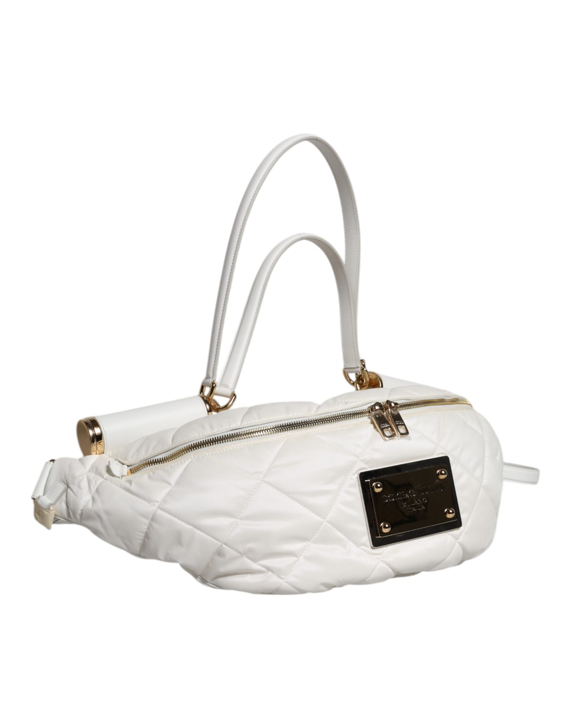 Dolce & Gabbana White Quilted Logo Plaque Belt Waist Fanny Pack Bag | Regal Royce