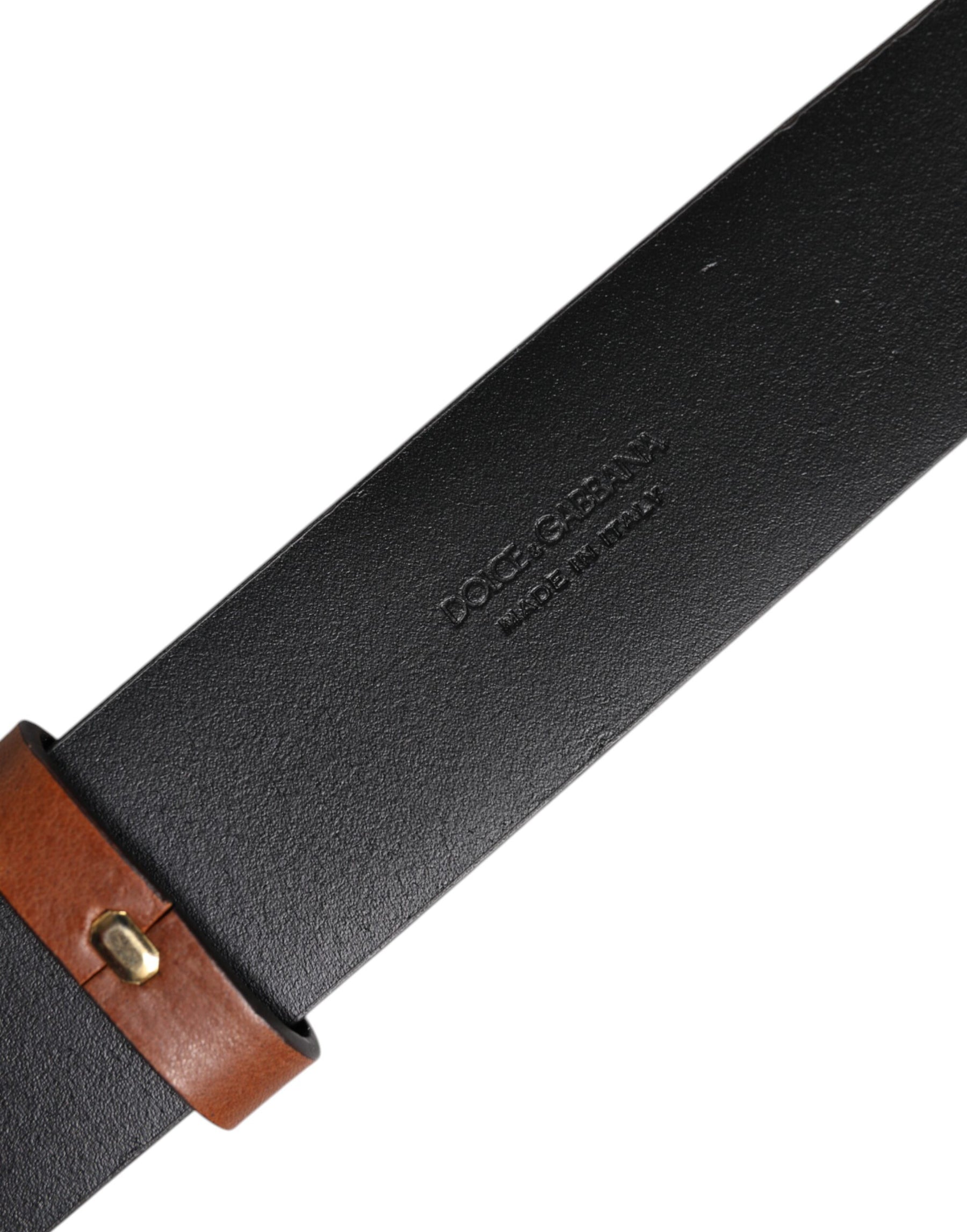 Dolce & Gabbana Brown Leather Gold Crystal Buckle Belt | Regal Royce