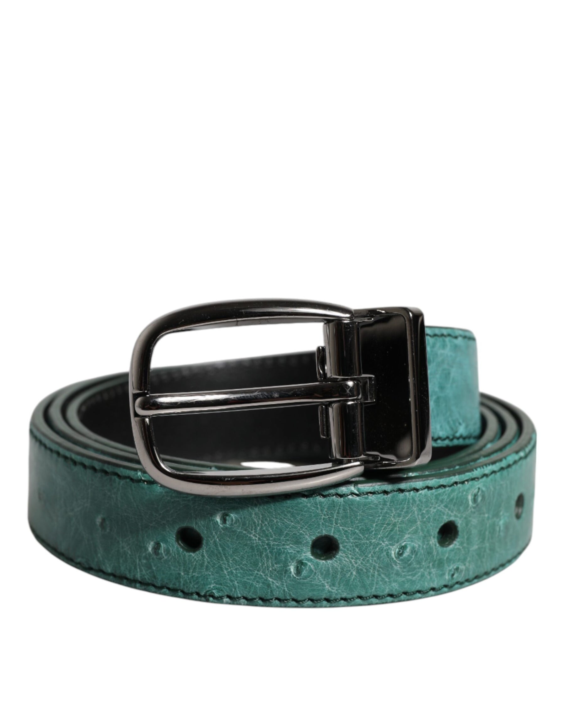 Dolce & Gabbana Green Ostrich Leather Silver Metal Buckle Belt | Regal Royce