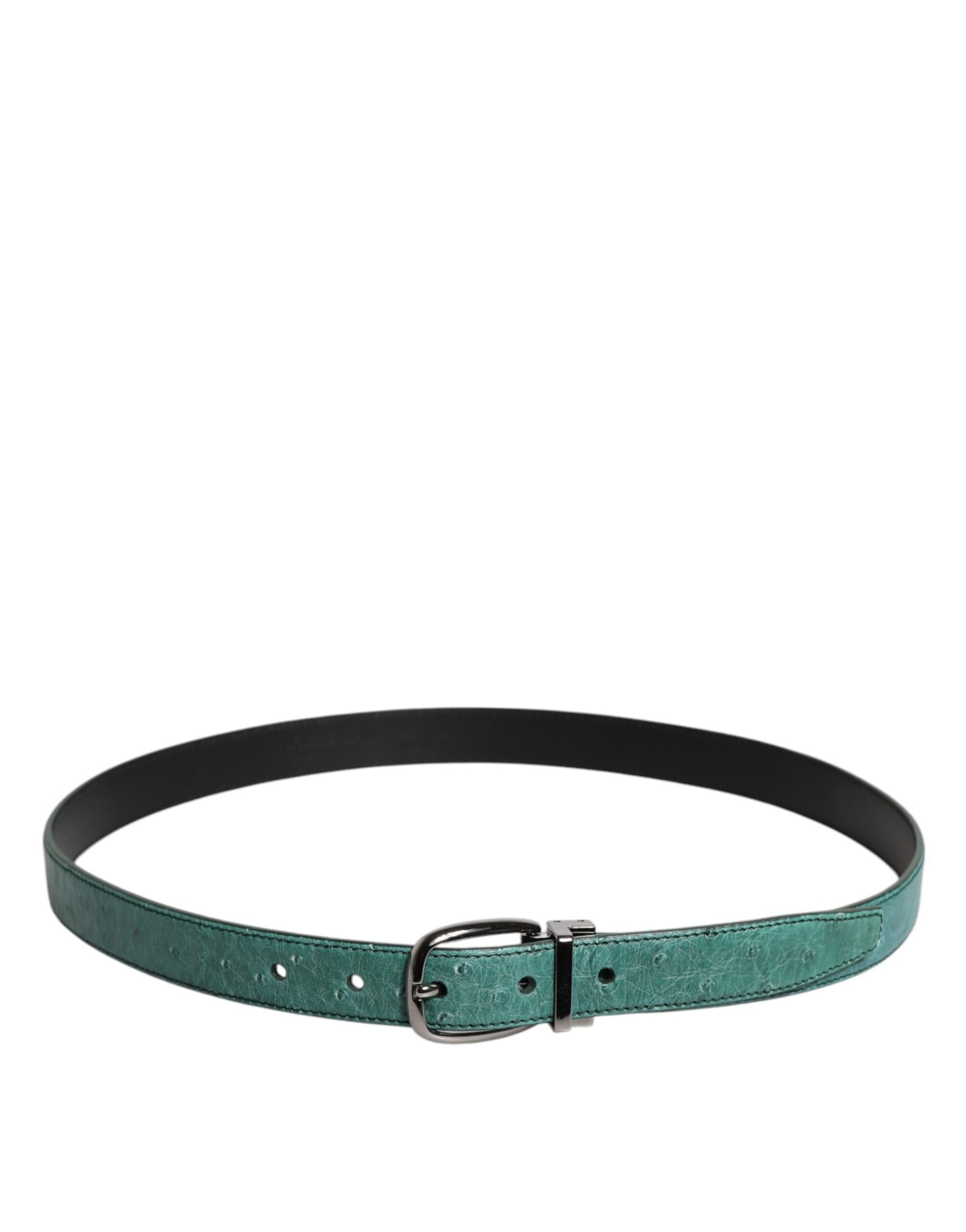 Dolce & Gabbana Green Ostrich Leather Silver Metal Buckle Belt | Regal Royce