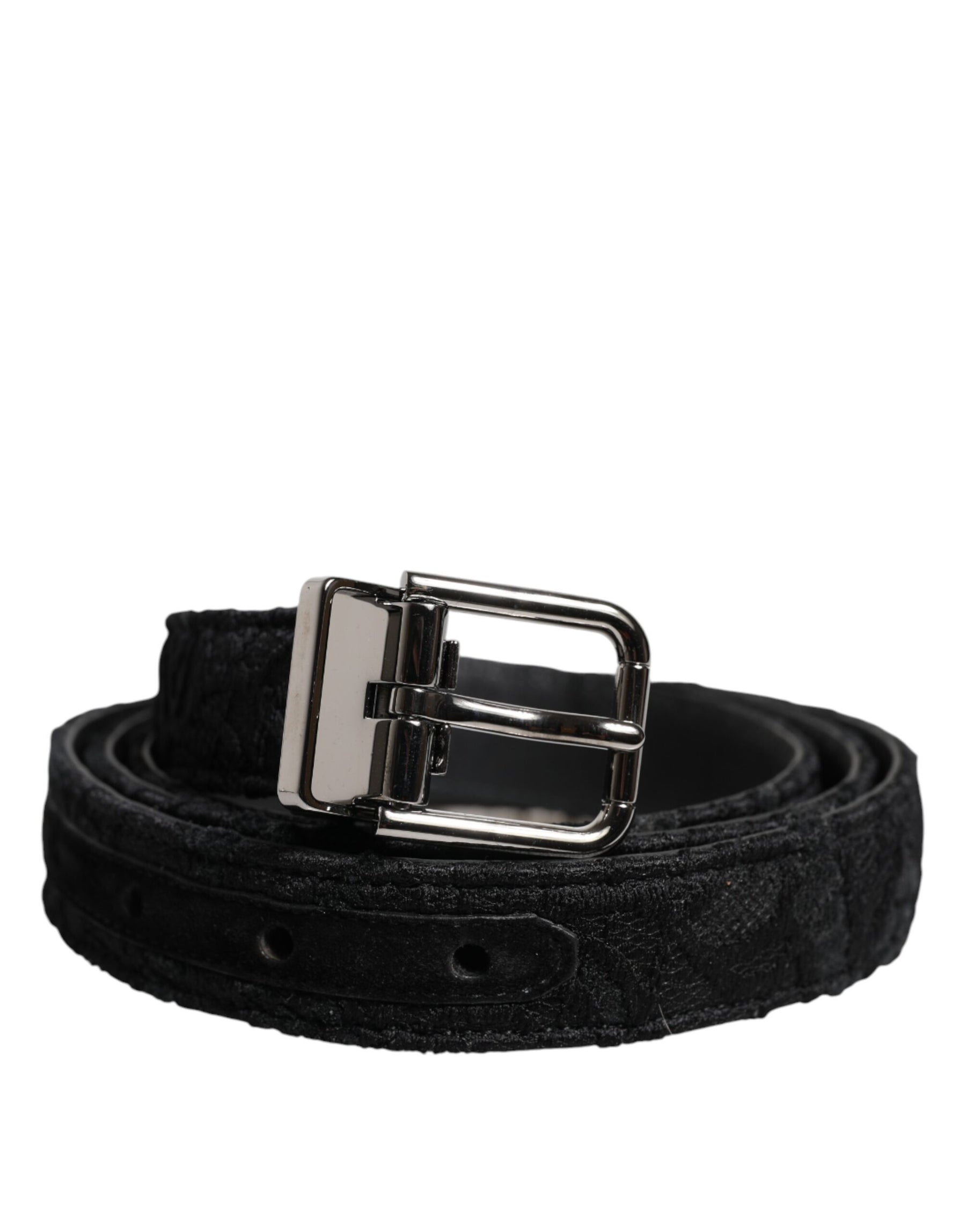 Dolce & Gabbana Black Cotton Blend Silver Metal Buckle Belt | Regal Royce