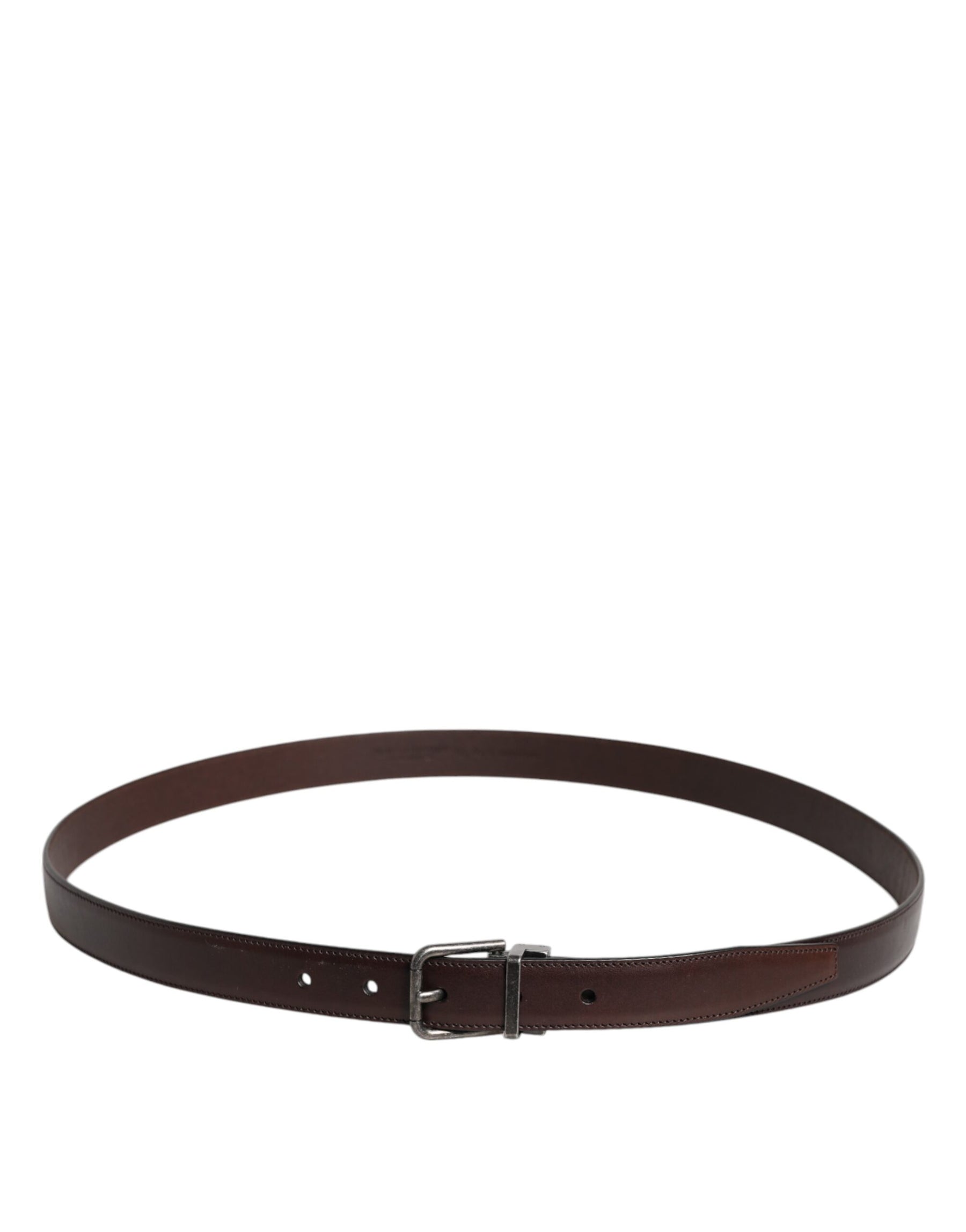 Dolce & Gabbana Brown Leather Silver Metal Buckle Belt | Regal Royce