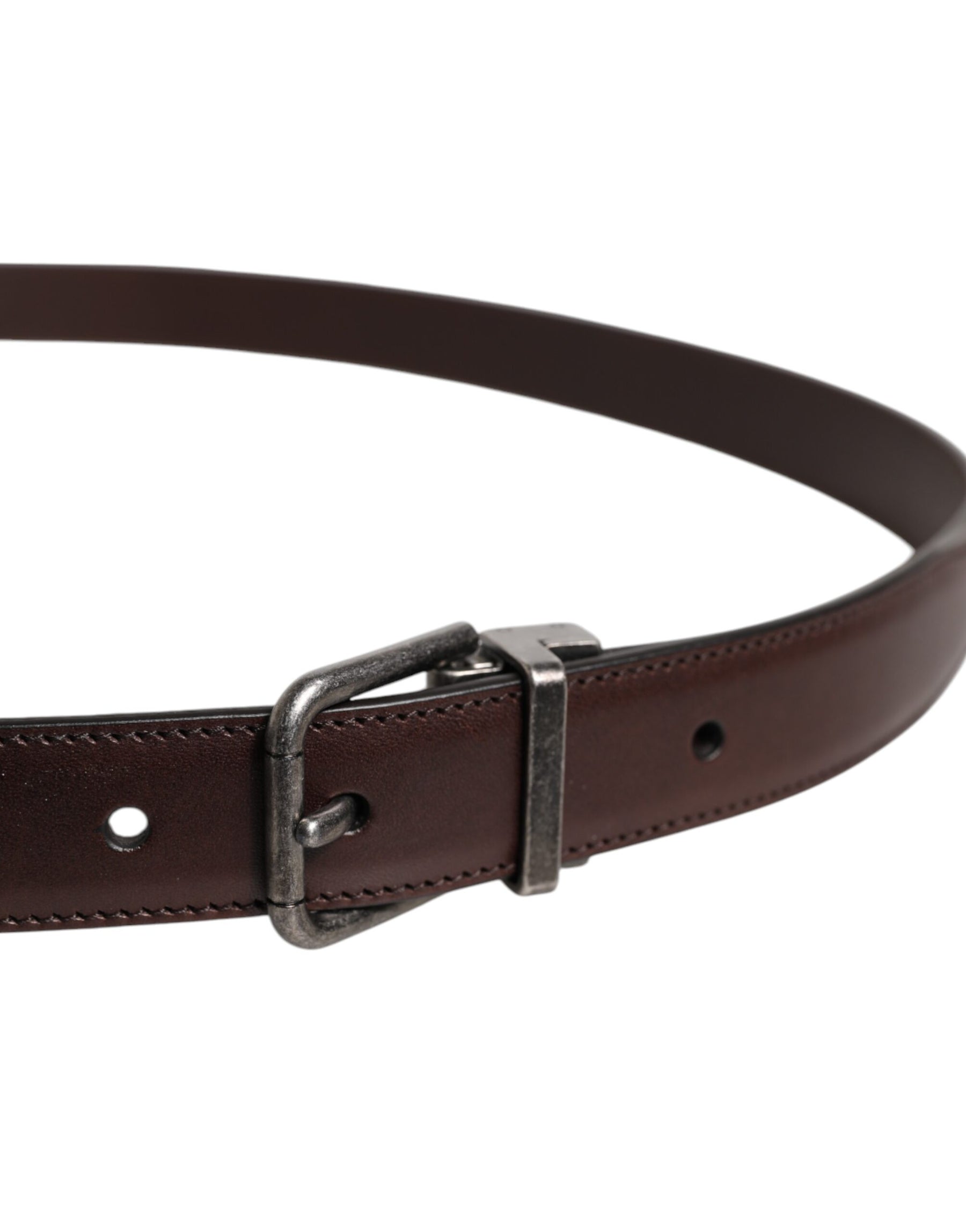 Dolce & Gabbana Brown Leather Silver Metal Buckle Belt | Regal Royce