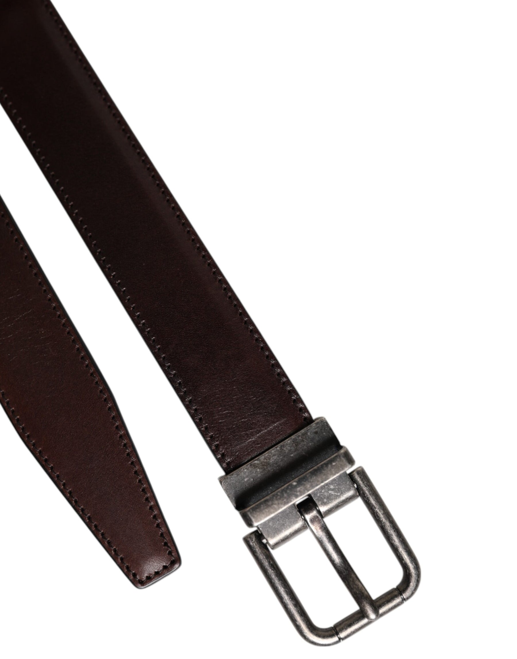 Dolce & Gabbana Brown Leather Silver Metal Buckle Belt | Regal Royce
