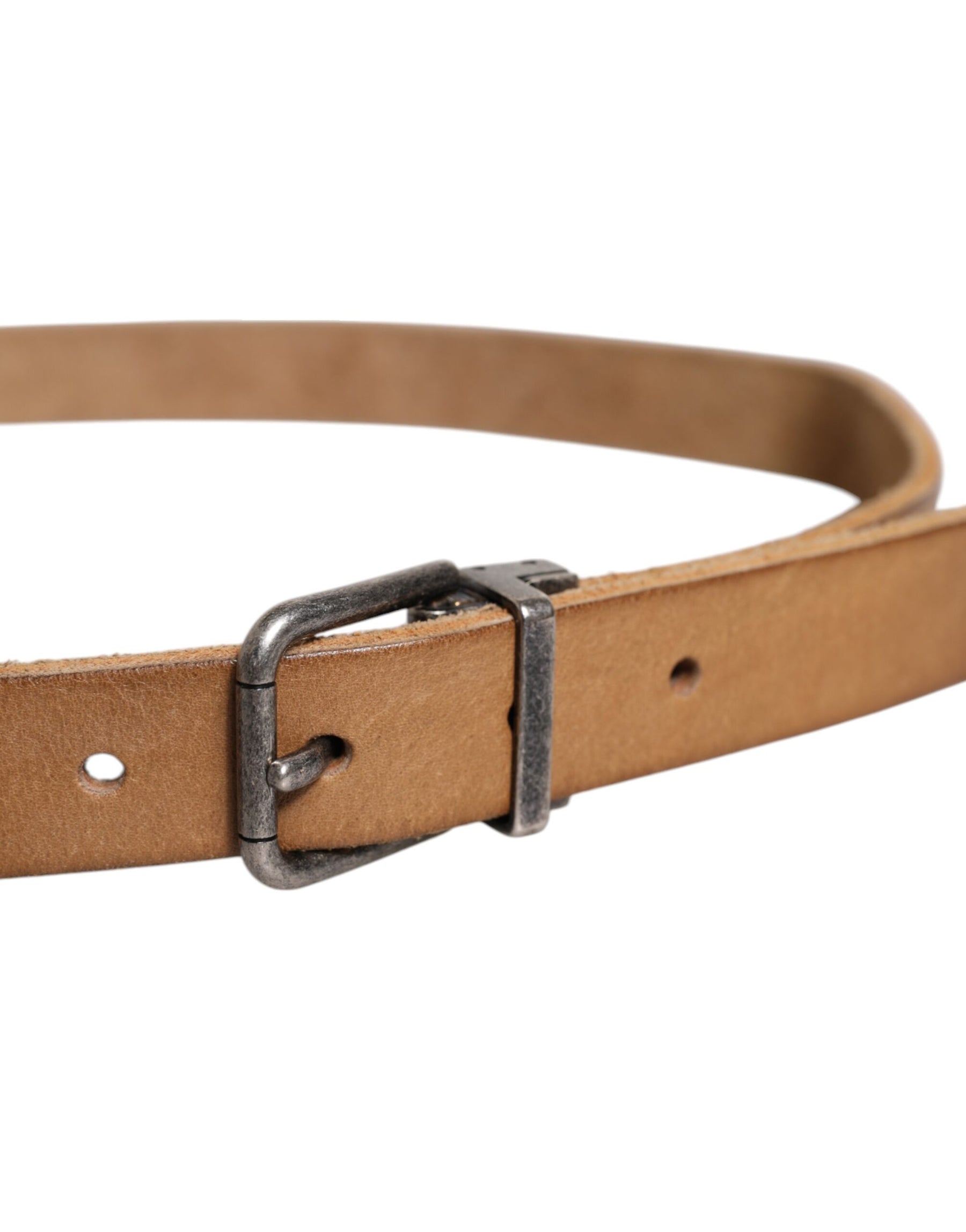 Dolce & Gabbana Brown Leather Silver Tone Metal Buckle Belt | Regal Royce