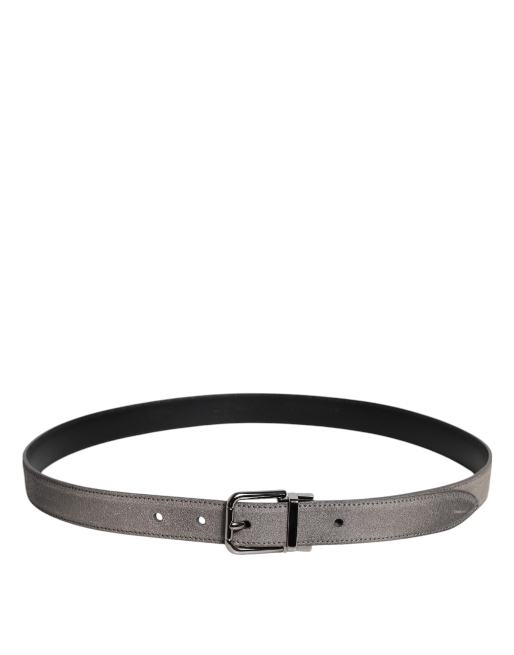 Dolce & Gabbana Gray Leather Silver Tone Metal Buckle Belt | Regal Royce