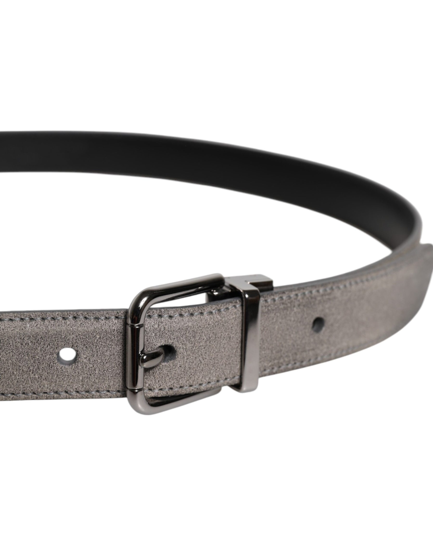 Dolce & Gabbana Gray Leather Silver Tone Metal Buckle Belt | Regal Royce