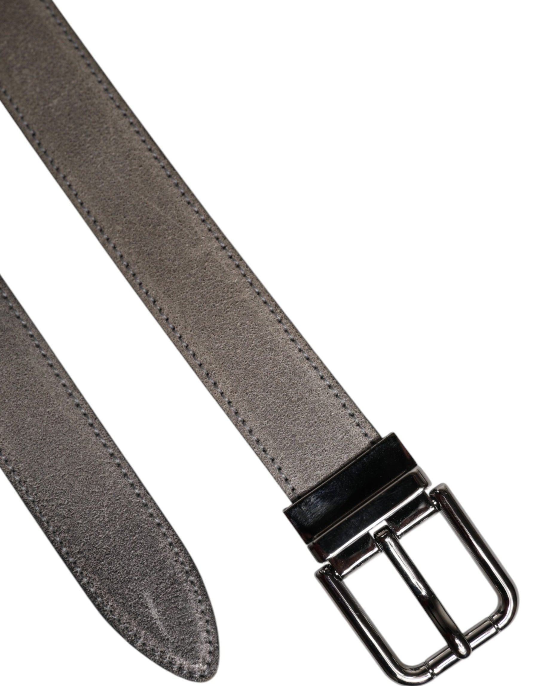 Dolce & Gabbana Gray Leather Silver Tone Metal Buckle Belt | Regal Royce