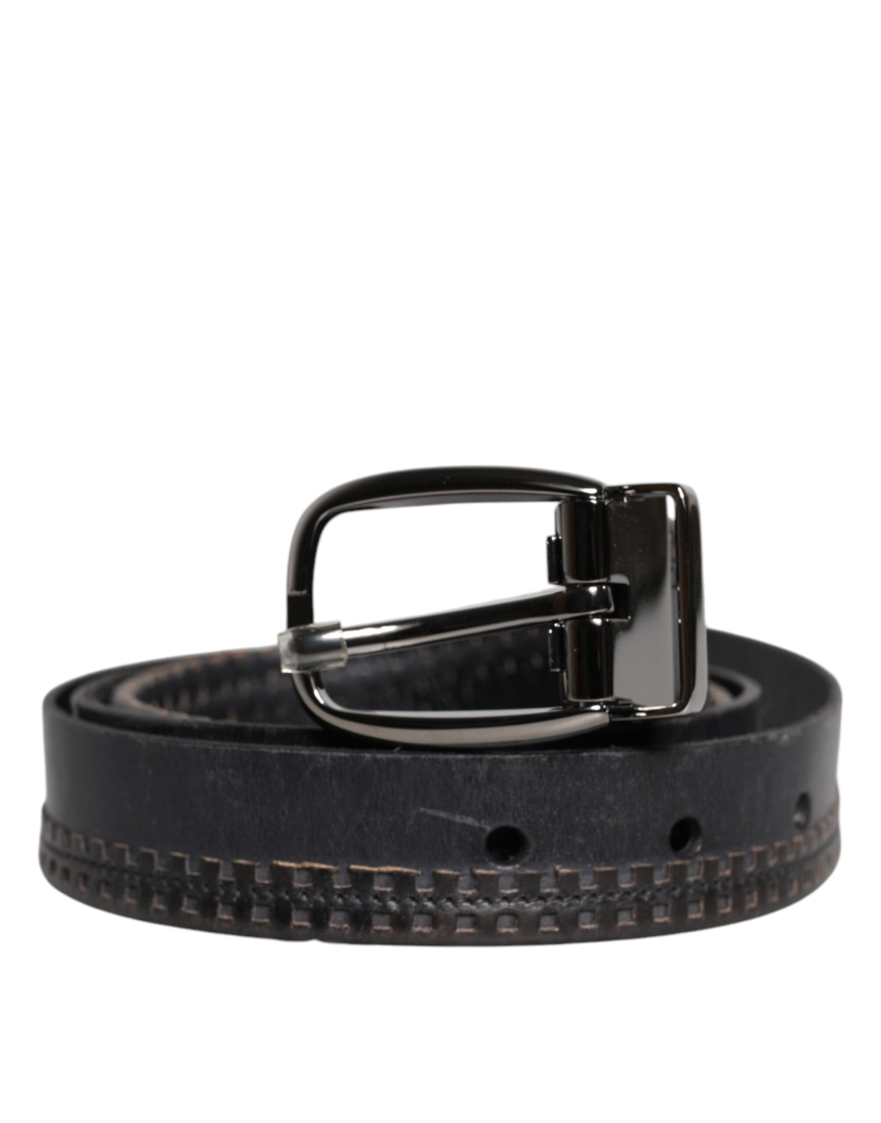 Dolce & Gabbana Black Leather Silver Tone Metal Buckle Belt | Regal Royce