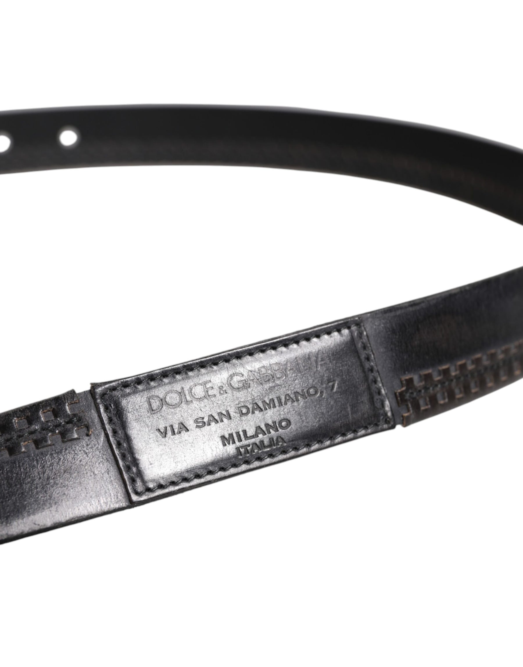 Dolce & Gabbana Black Leather Silver Tone Metal Buckle Belt | Regal Royce