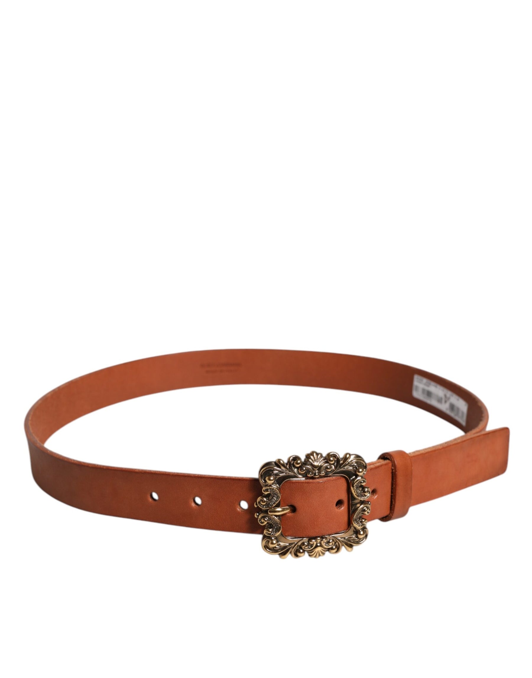 Dolce & Gabbana Brown Leather Gold Metal Baroque Buckle Belt | Regal Royce