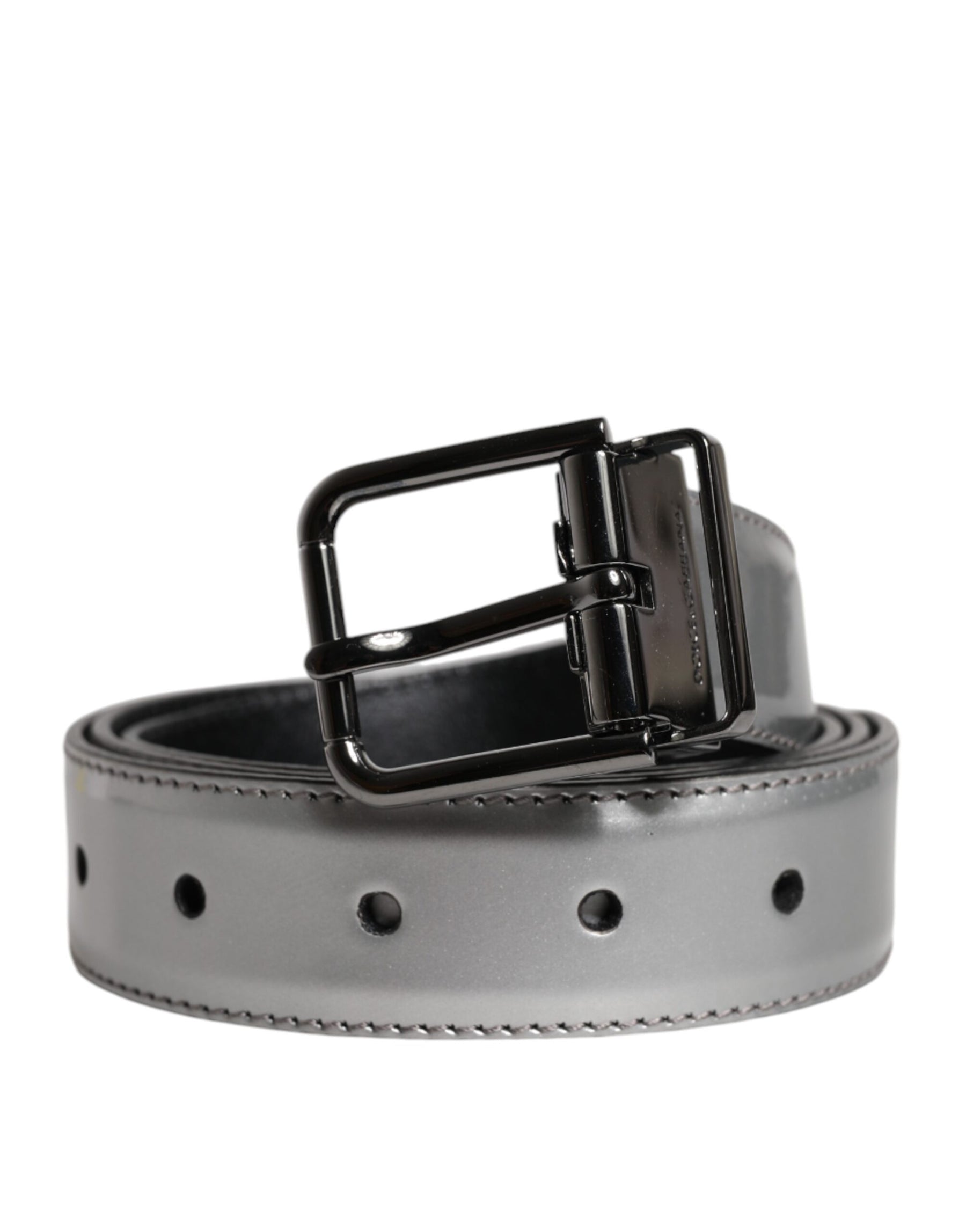 Dolce & Gabbana Silver Leather Classic Metal Logo Buckle Belt | Regal Royce