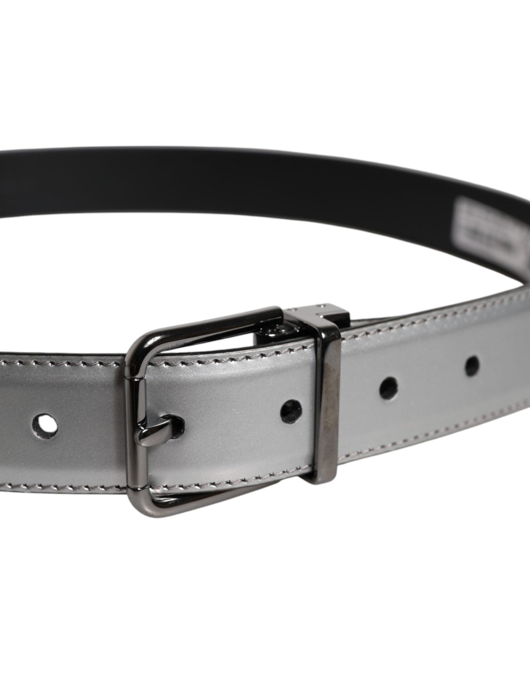 Dolce & Gabbana Silver Leather Classic Metal Logo Buckle Belt | Regal Royce