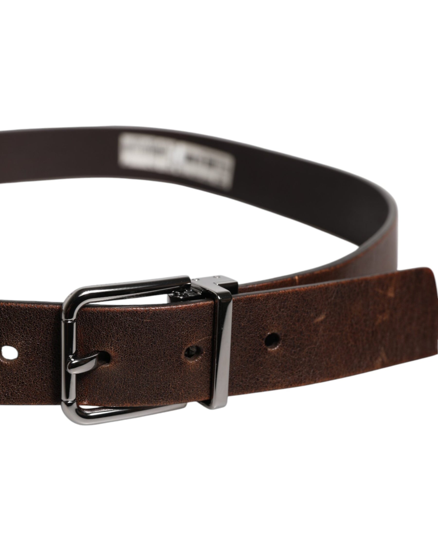 Dolce & Gabbana Brown Leather Classic Metal Logo Buckle Belt | Regal Royce
