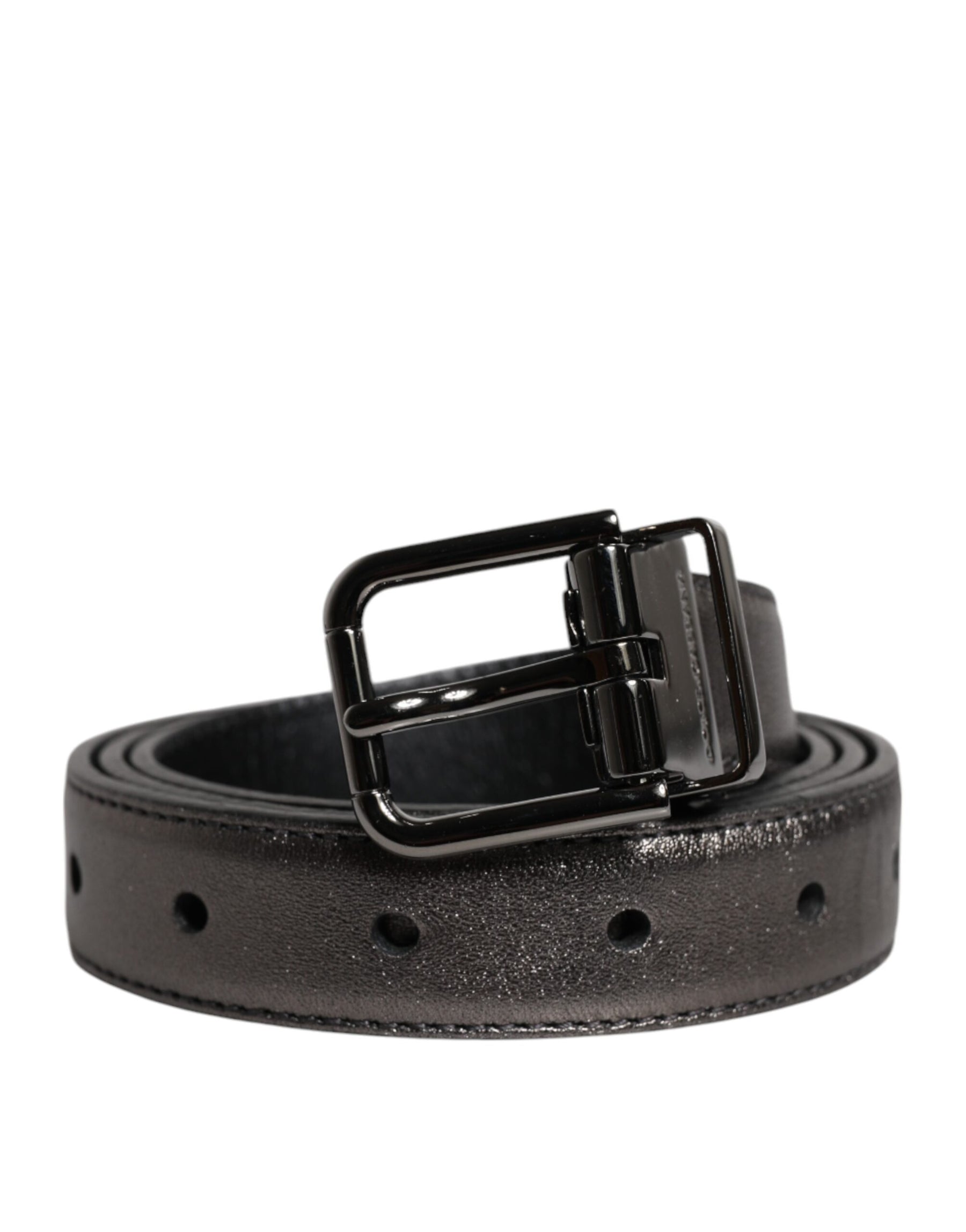 Dolce & Gabbana Black Leather Classic Metal Logo Buckle Belt | Regal Royce
