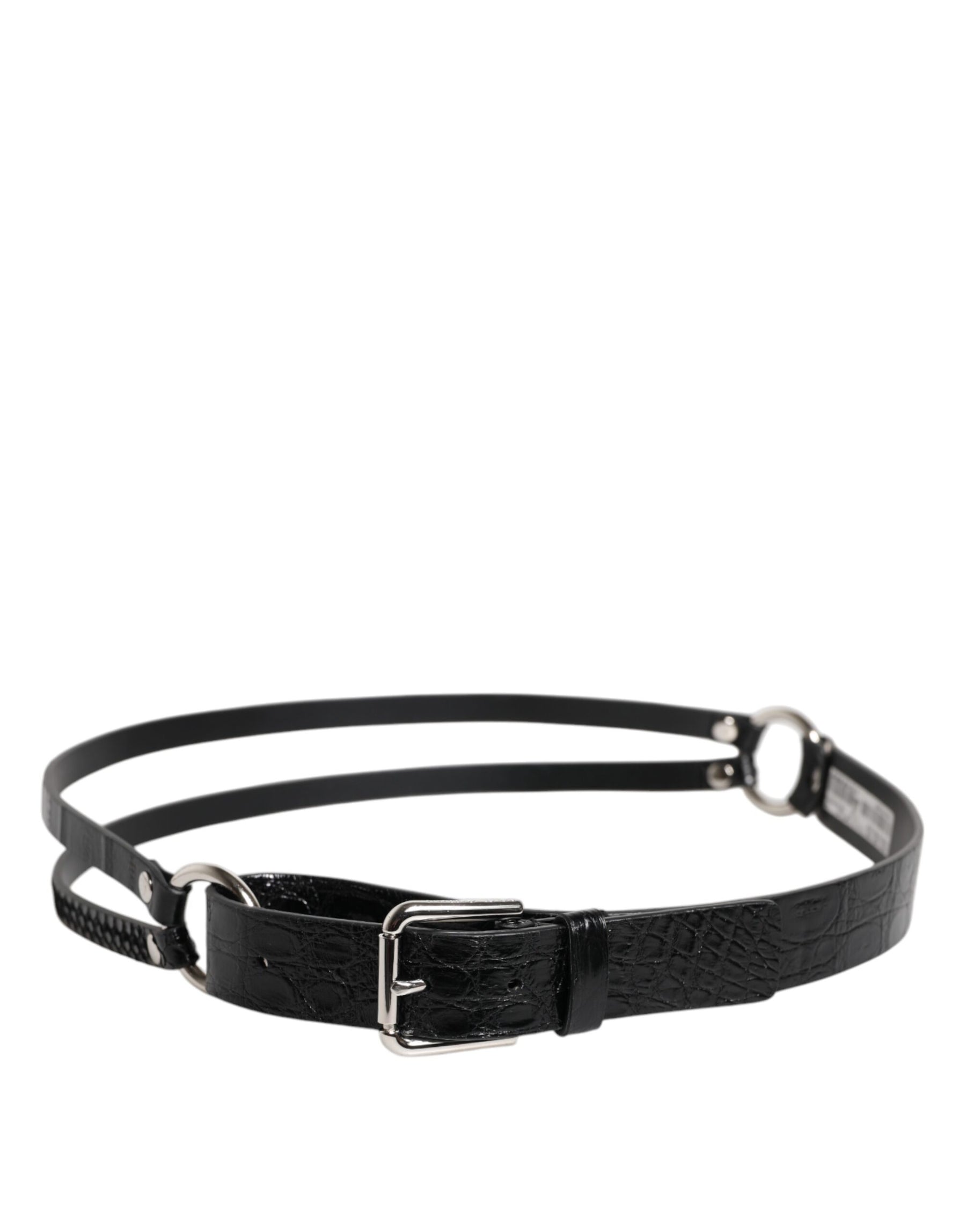 Dolce & Gabbana Black Exotic Leather Metal Logo Buckle Belt | Regal Royce
