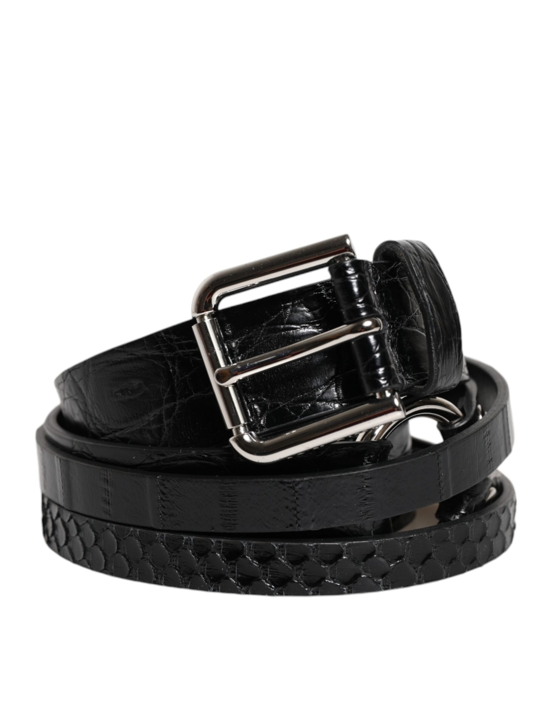 Dolce & Gabbana Black Exotic Leather Metal Logo Buckle Belt | Regal Royce