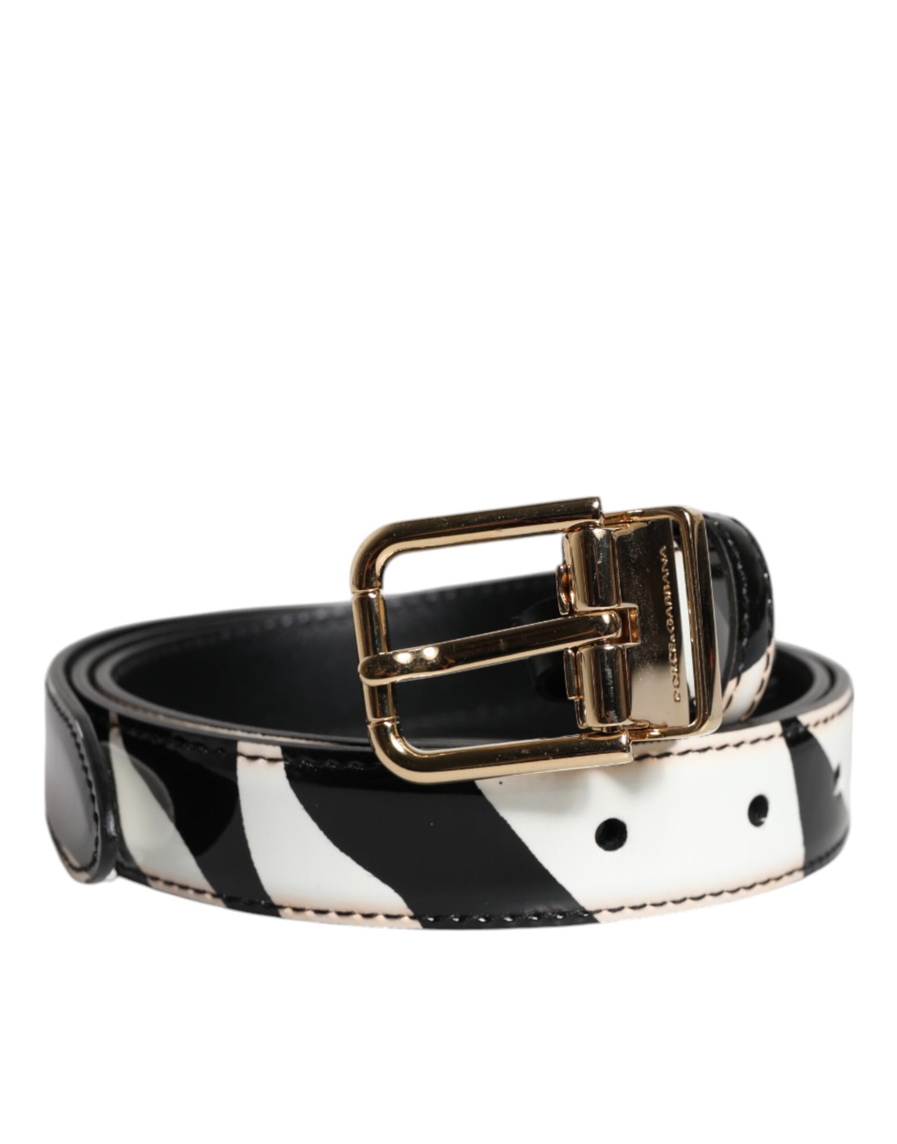 Dolce & Gabbana Black White Zebra Gold Metal Logo Buckle Belt | Regal Royce