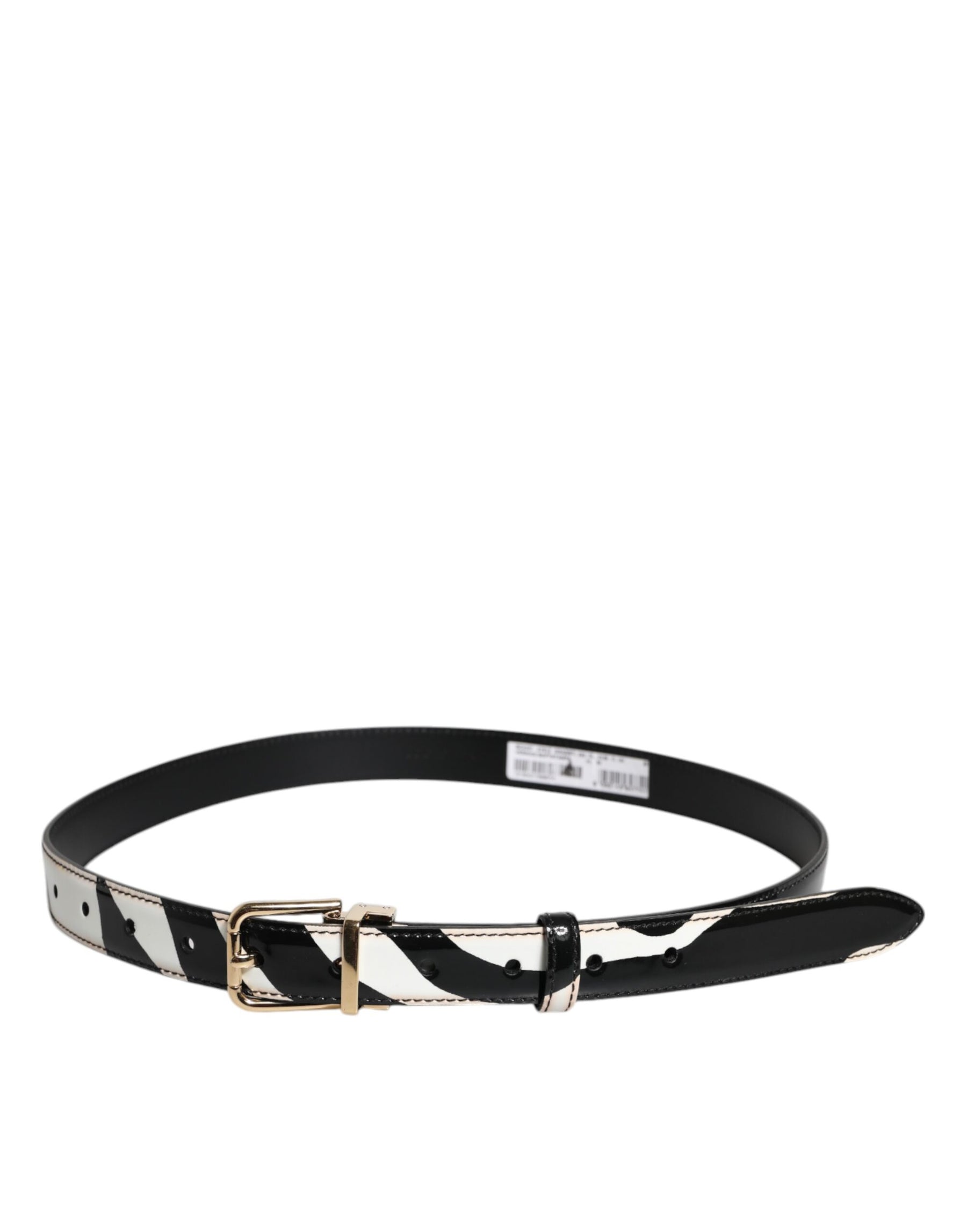 Dolce & Gabbana Black White Zebra Gold Metal Logo Buckle Belt | Regal Royce