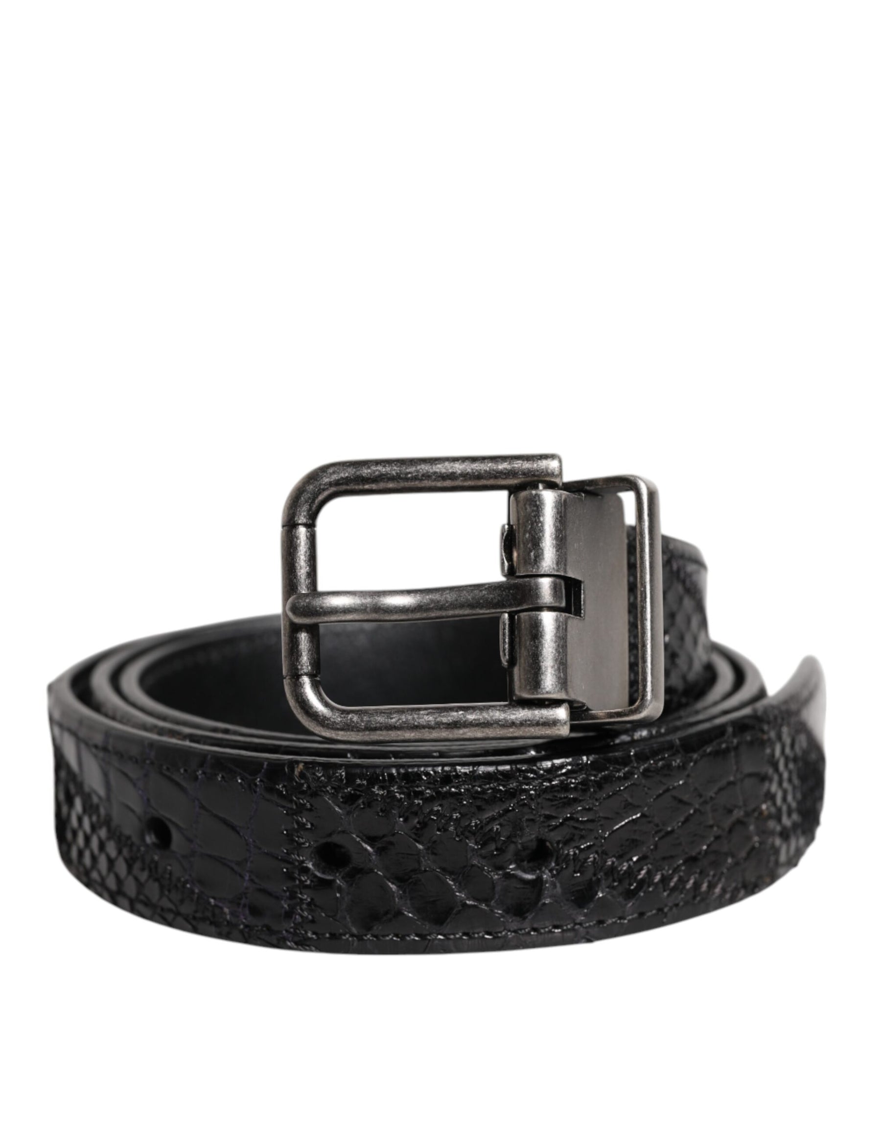 Dolce & Gabbana Black Exotic Leather Metal Logo Buckle Belt | Regal Royce