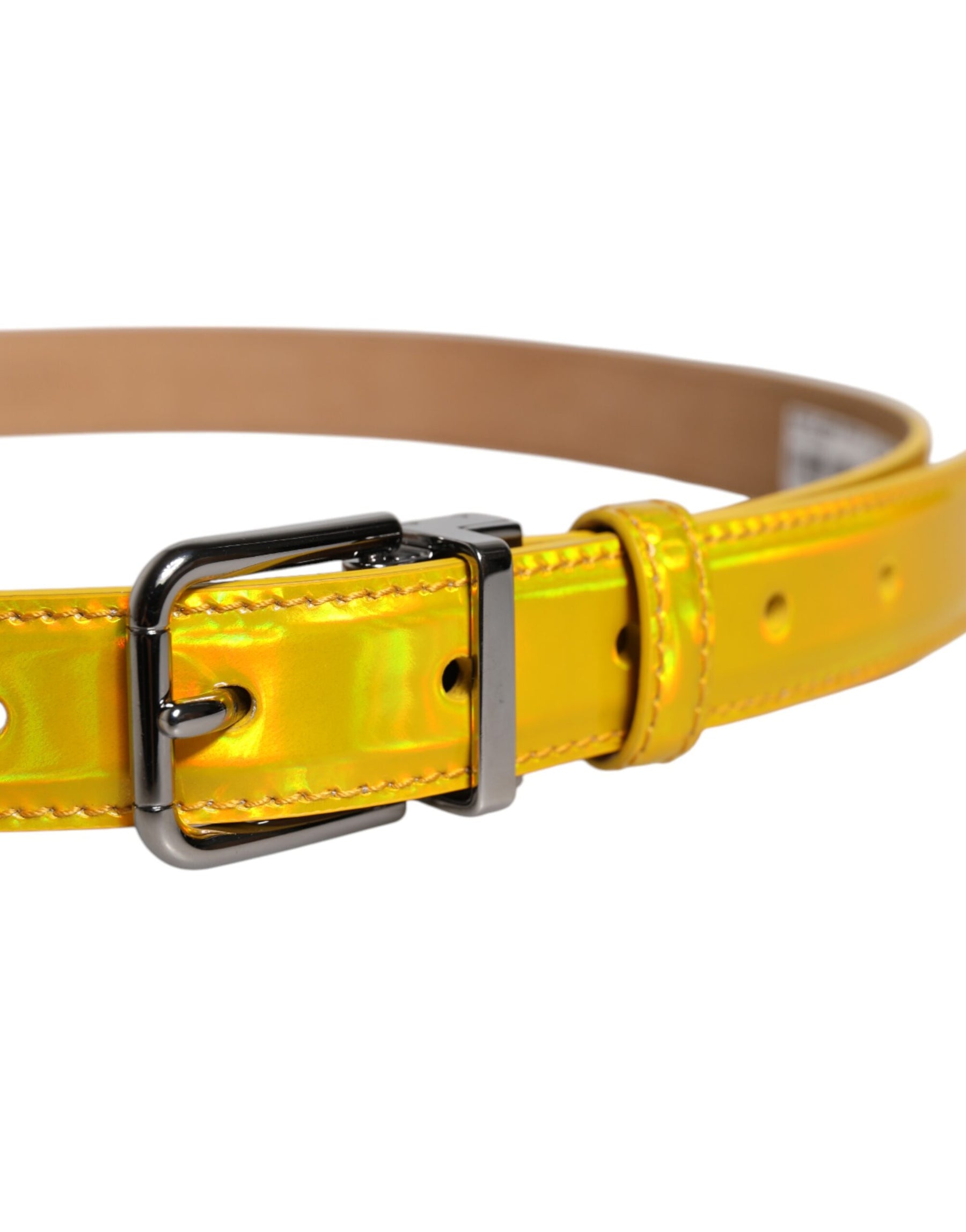 Dolce & Gabbana Metallic Yellow Leather Metal Logo Buckle Belt | Regal Royce