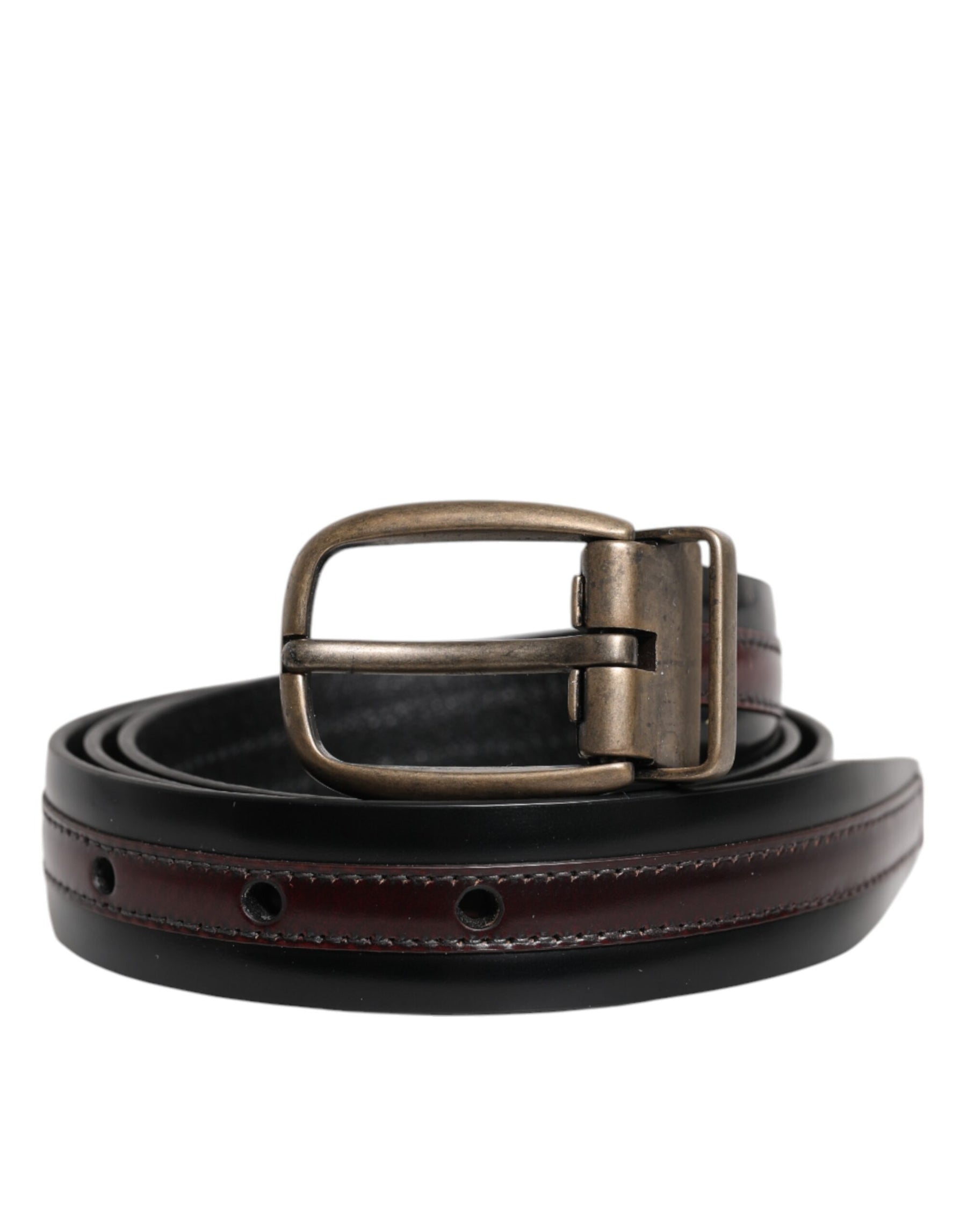 Dolce & Gabbana Black Burgundy Calfskin Metal Logo Buckle Belt | Regal Royce