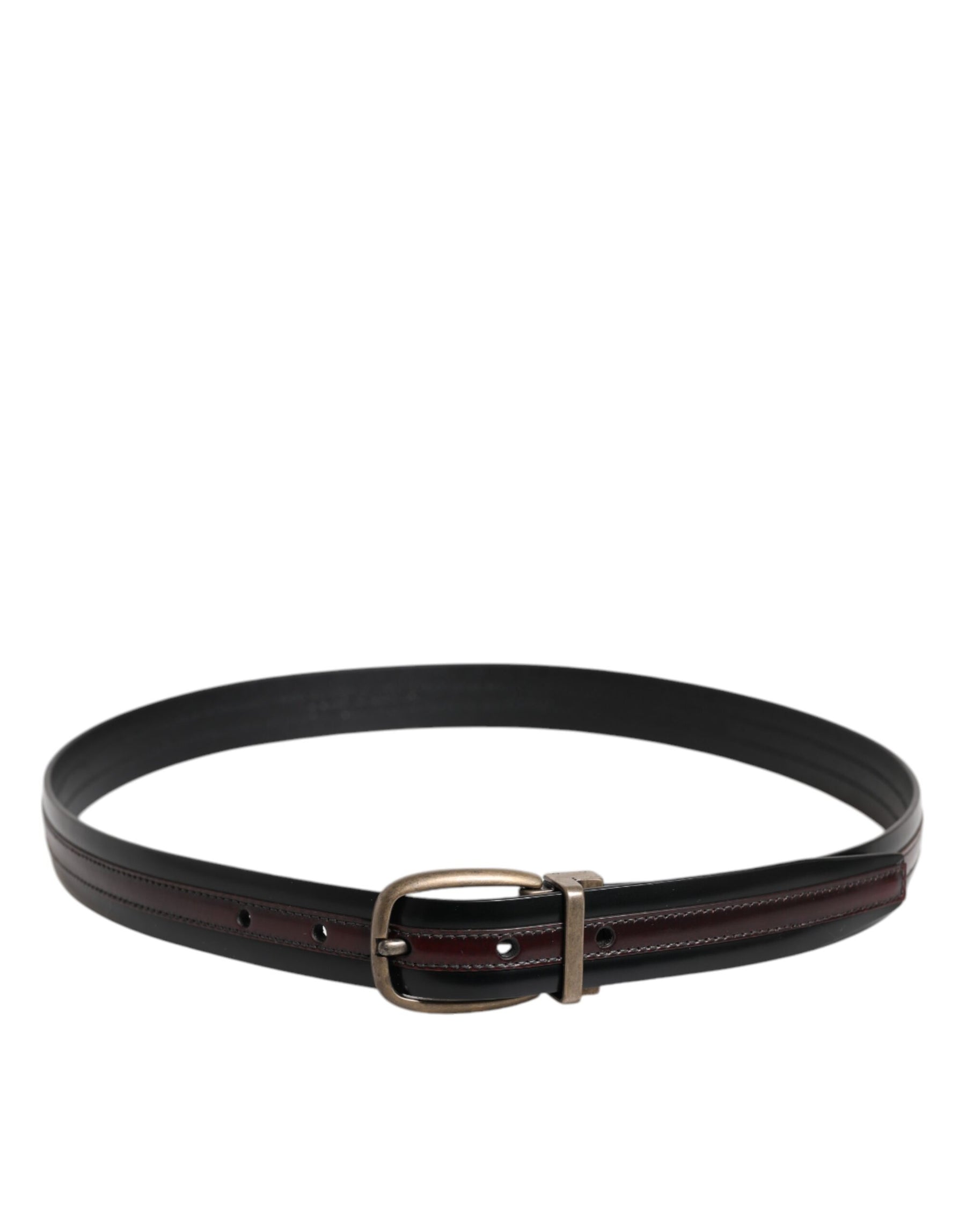 Dolce & Gabbana Black Burgundy Calfskin Metal Logo Buckle Belt | Regal Royce