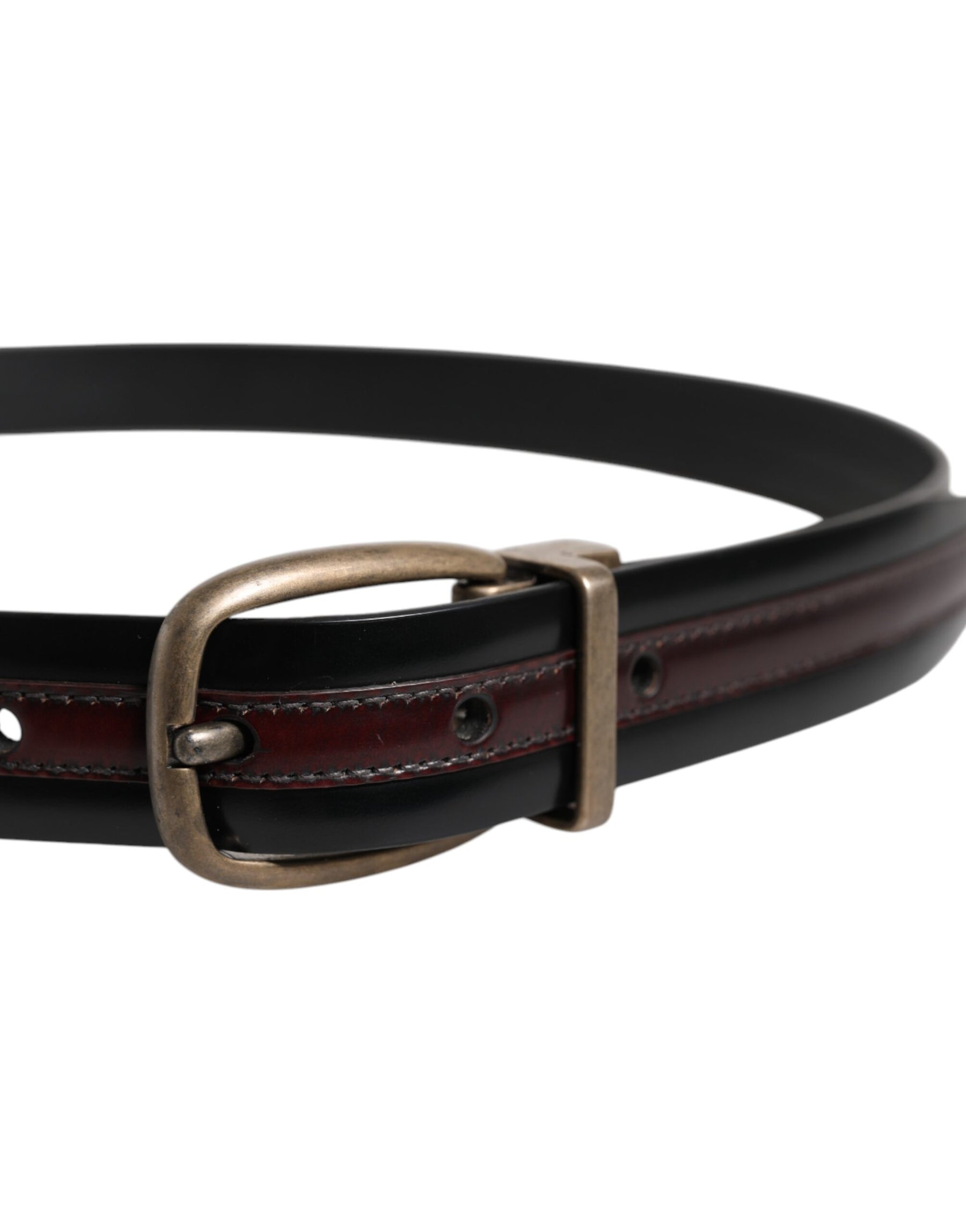 Dolce & Gabbana Black Burgundy Calfskin Metal Logo Buckle Belt | Regal Royce