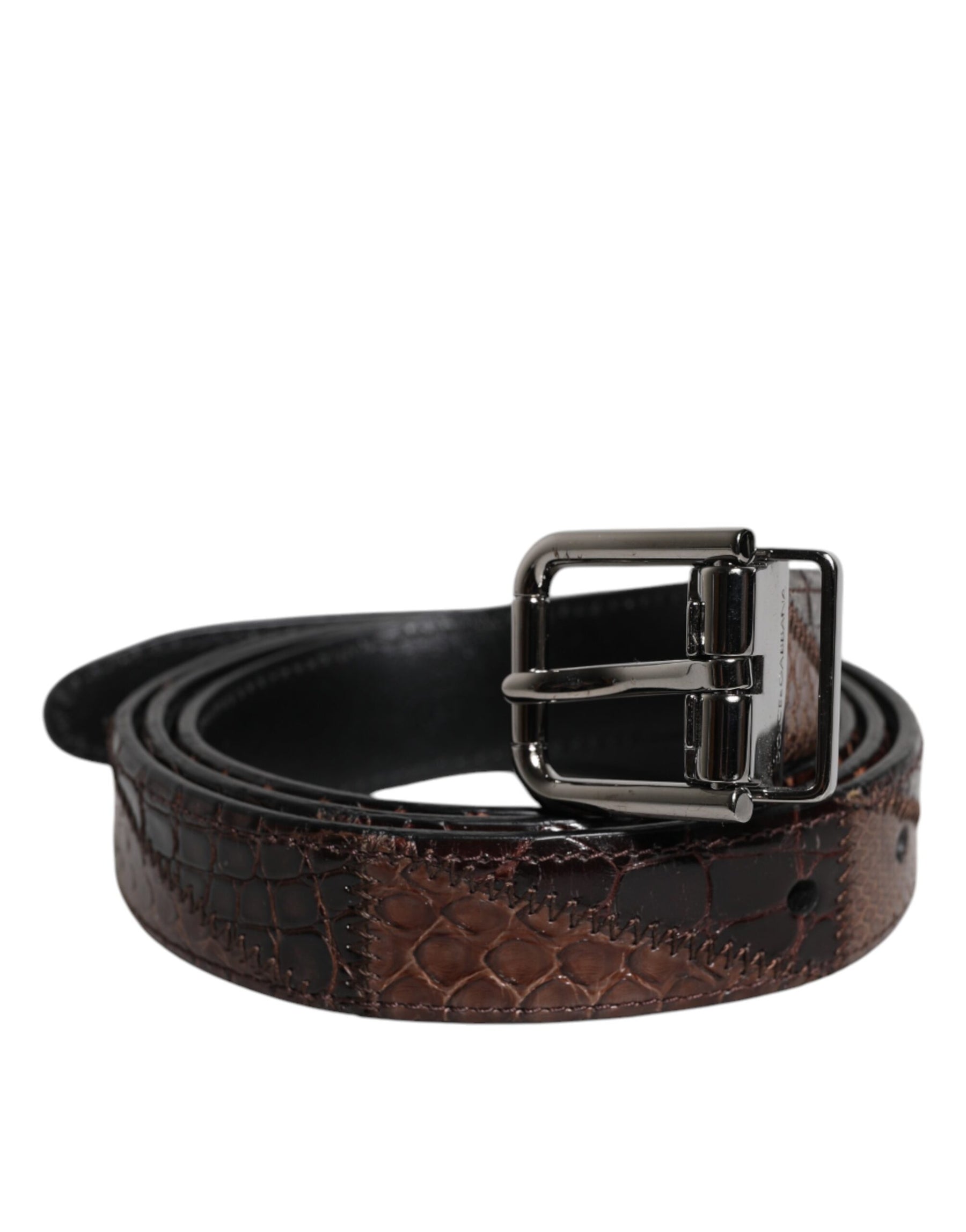 Dolce & Gabbana Brown Exotic Leather Metal Logo Buckle Belt | Regal Royce
