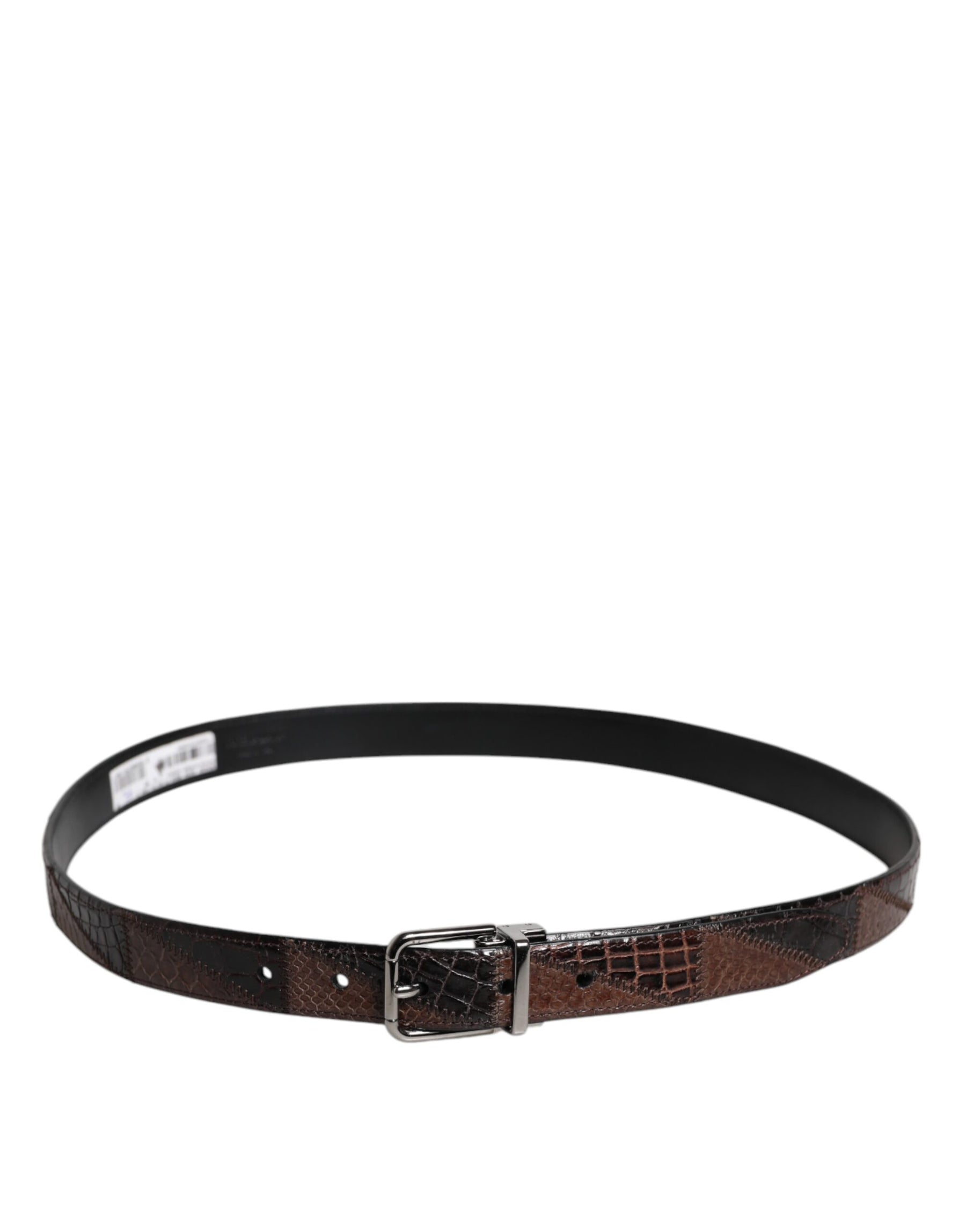 Dolce & Gabbana Brown Exotic Leather Metal Logo Buckle Belt | Regal Royce