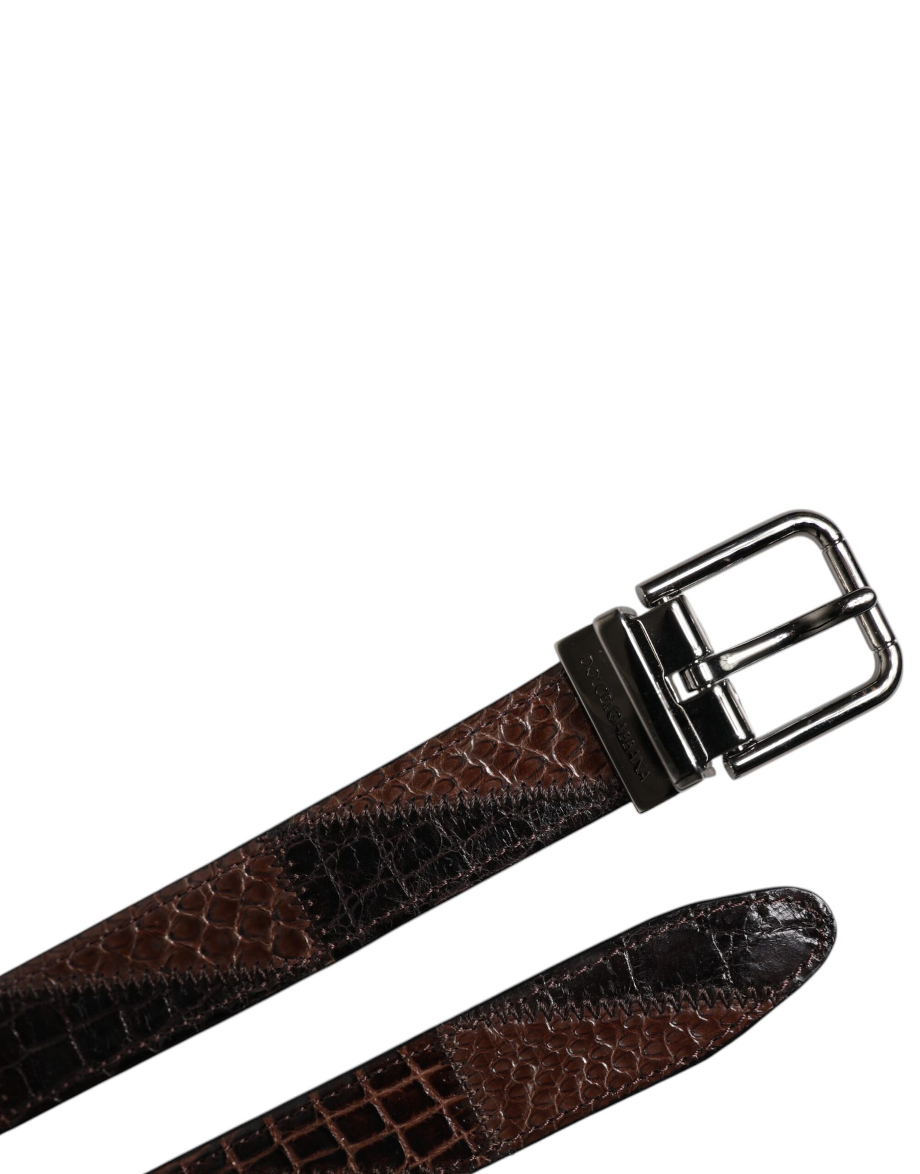 Dolce & Gabbana Brown Exotic Leather Metal Logo Buckle Belt | Regal Royce