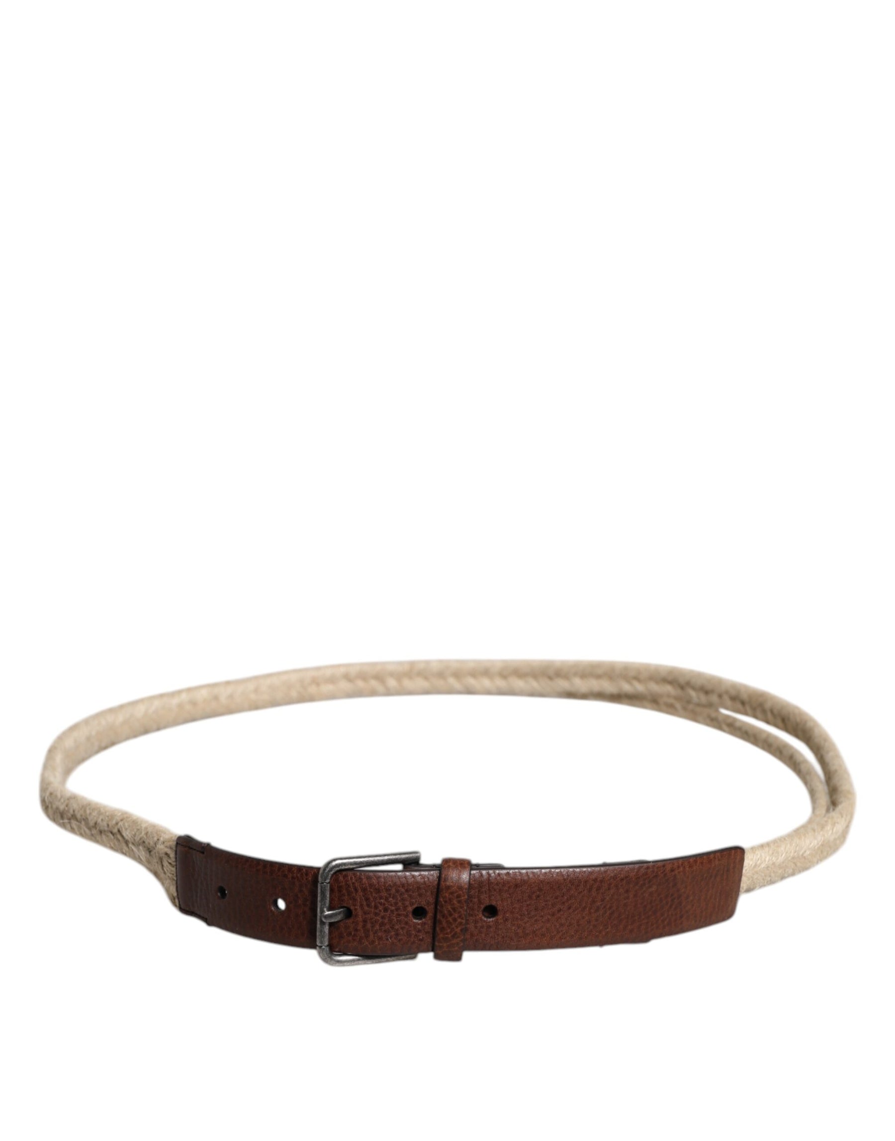 Dolce & Gabbana Brown Jute Leather Woven Metal Buckle Belt | Regal Royce