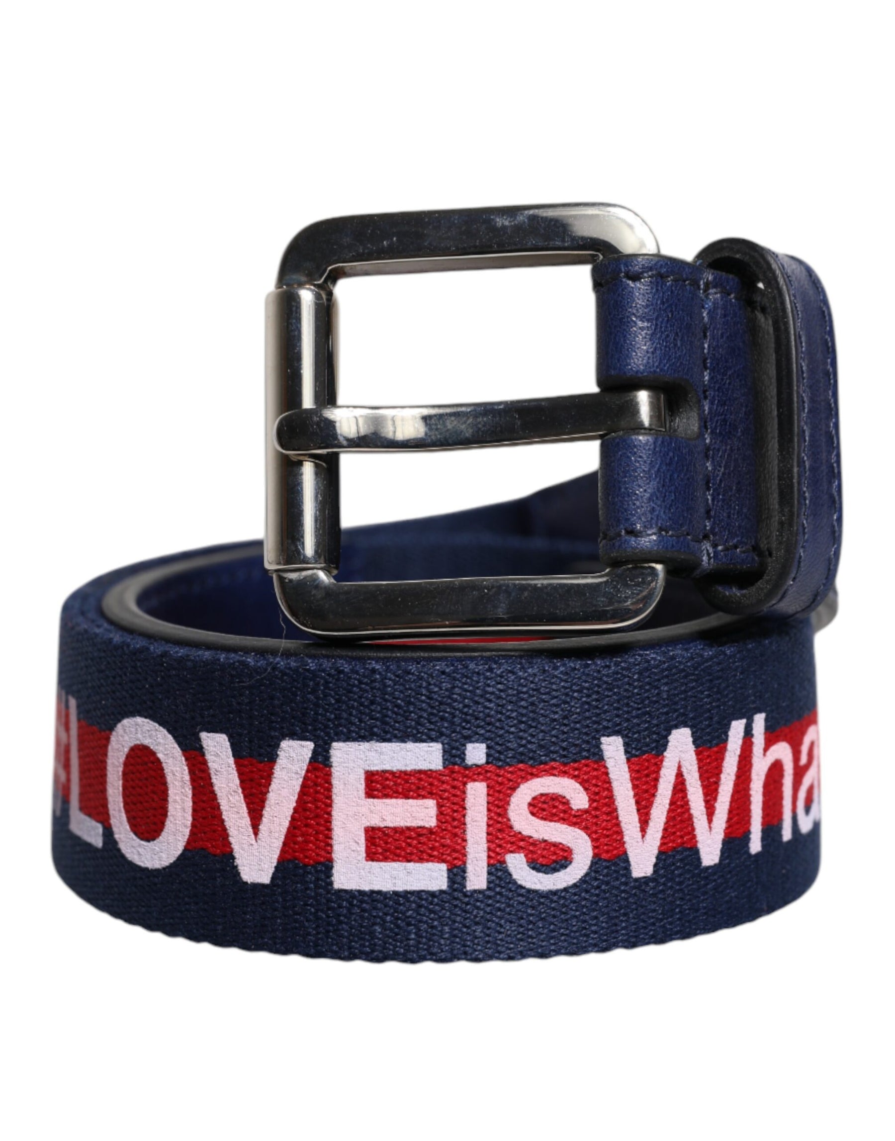 Dolce & Gabbana Blue Cotton Leather Printed Metal Buckle Belt | Regal Royce