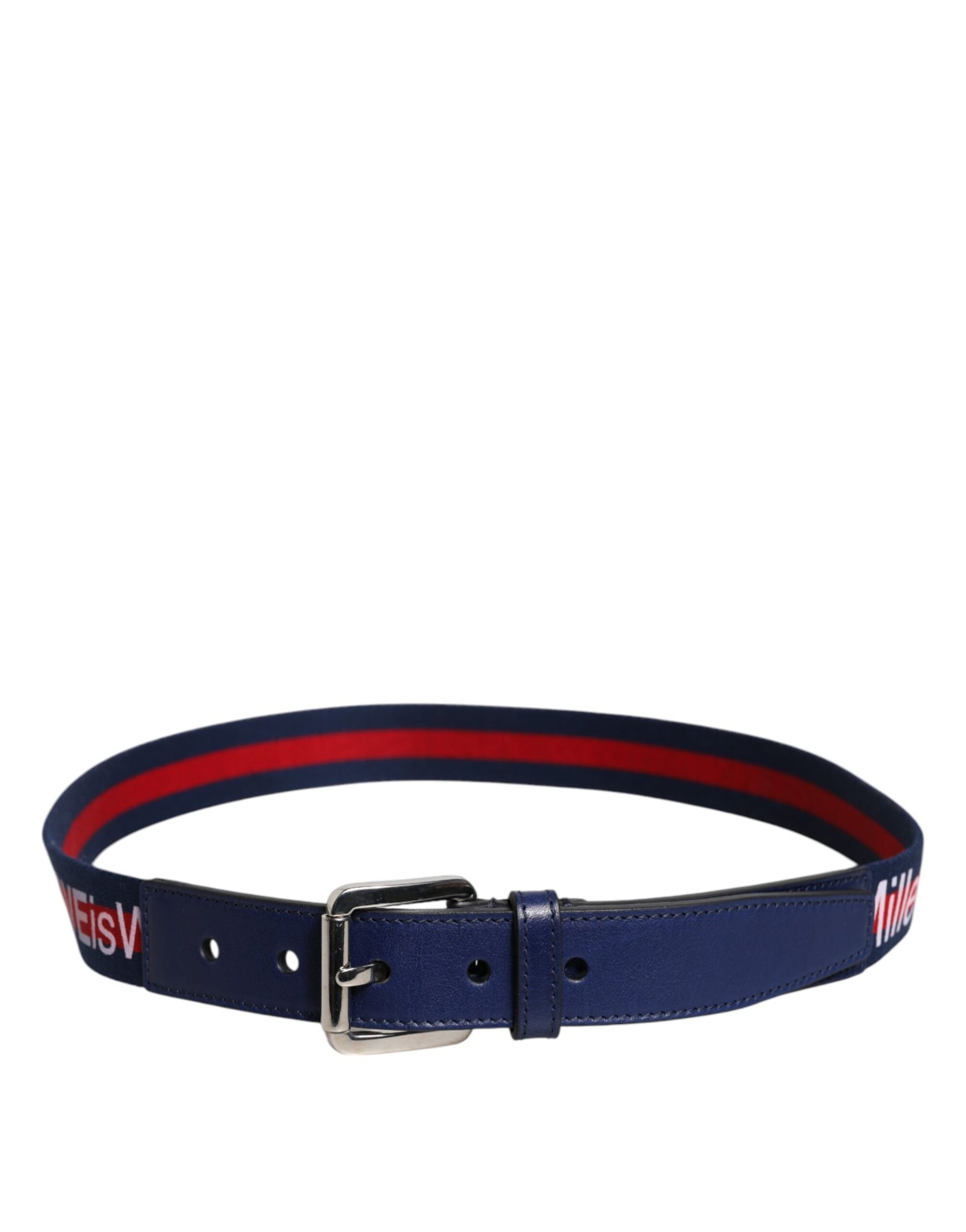Dolce & Gabbana Blue Cotton Leather Printed Metal Buckle Belt | Regal Royce