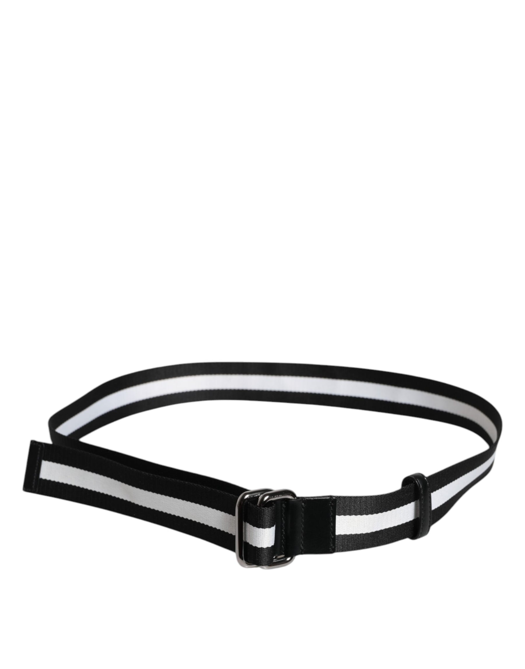 Dolce & Gabbana Black Yellow Logo Striped Metal Buckle Belt | Regal Royce