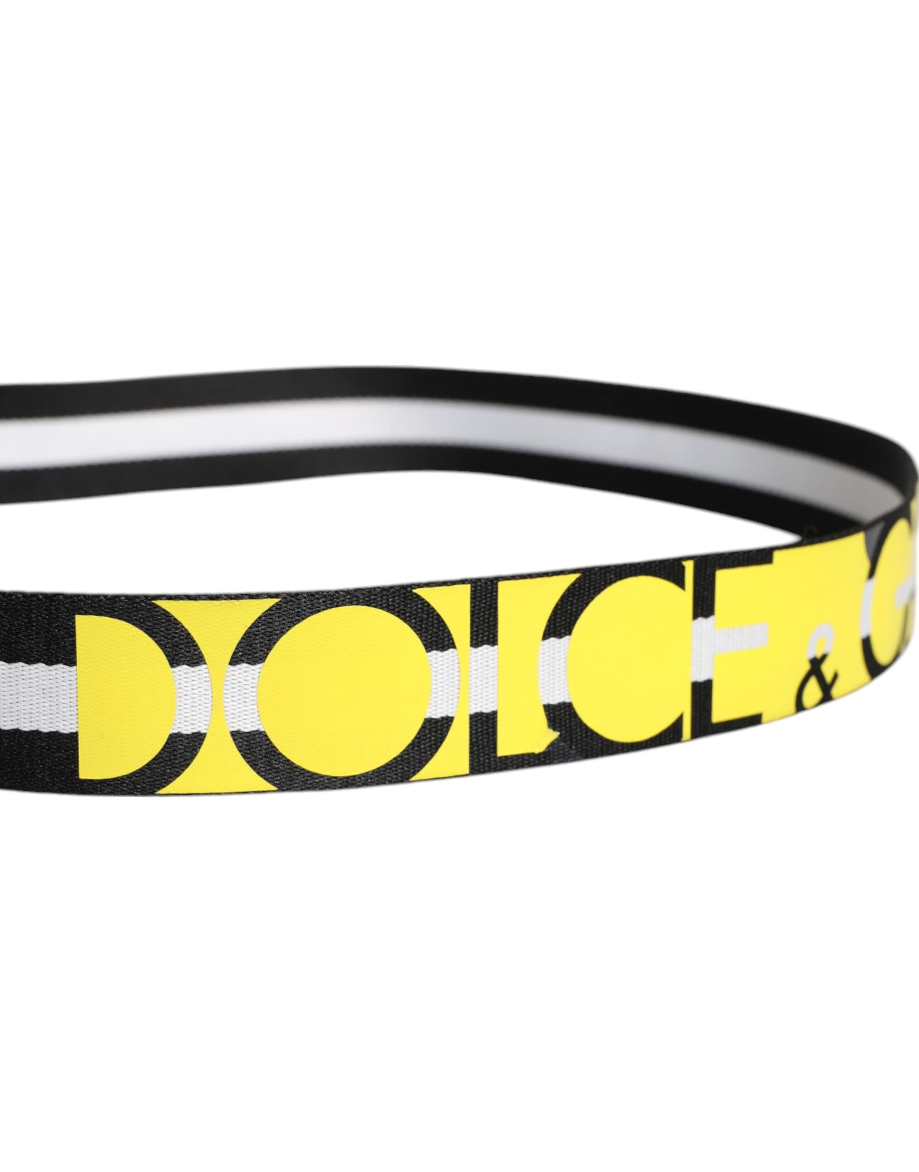 Dolce & Gabbana Black Yellow Logo Striped Metal Buckle Belt | Regal Royce