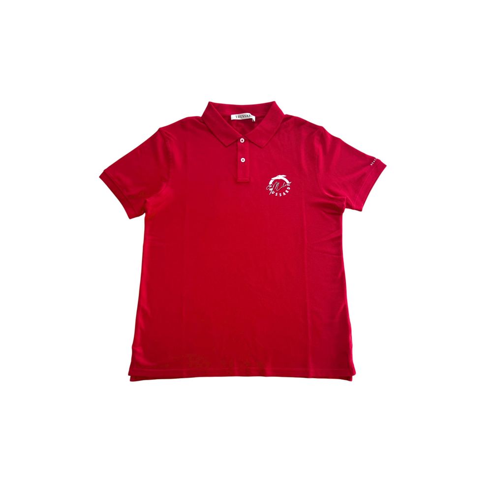 Trussardi Beachwear Red Cotton Men Polo Shirt | Regal Royce