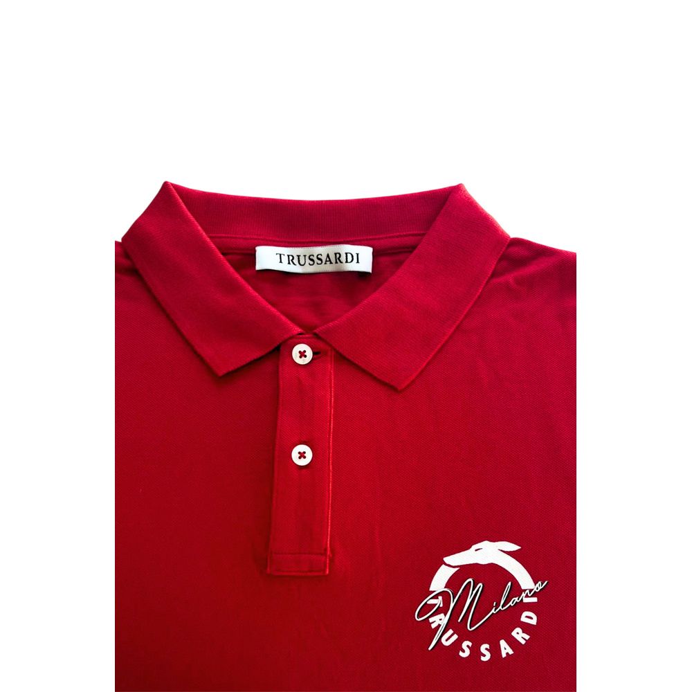 Trussardi Beachwear Red Cotton Men Polo Shirt | Regal Royce