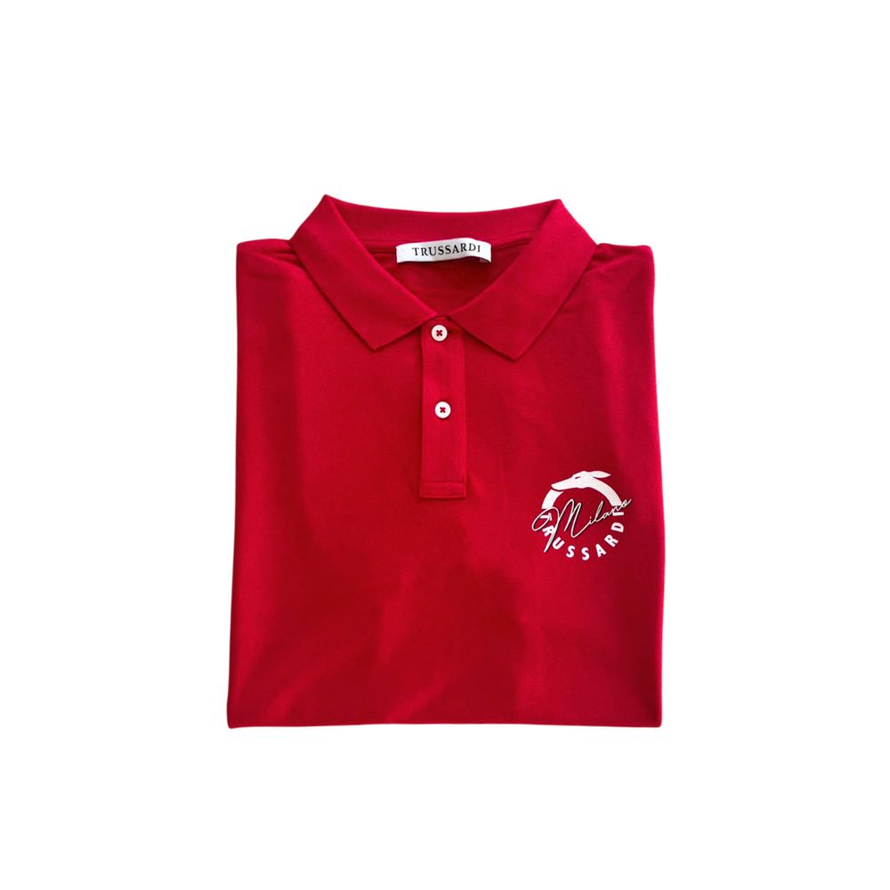 Trussardi Beachwear Red Cotton Men Polo Shirt | Regal Royce