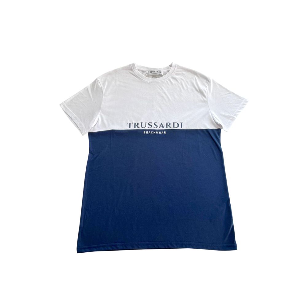 Trussardi Beachwear Blue Cotton Men T-Shirt | Regal Royce
