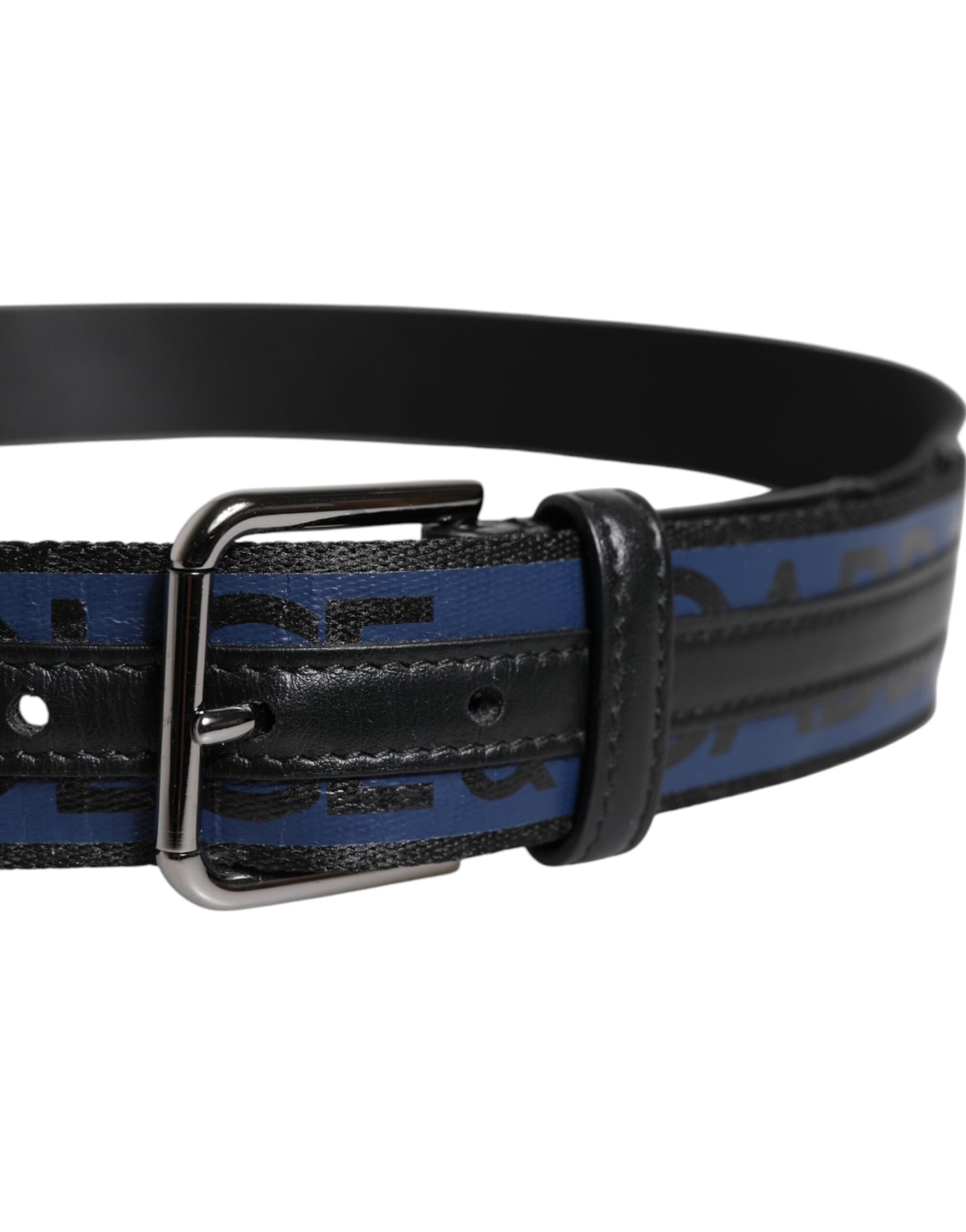 Dolce & Gabbana Black Blue Polyester Printed Metal Buckle Belt | Regal Royce